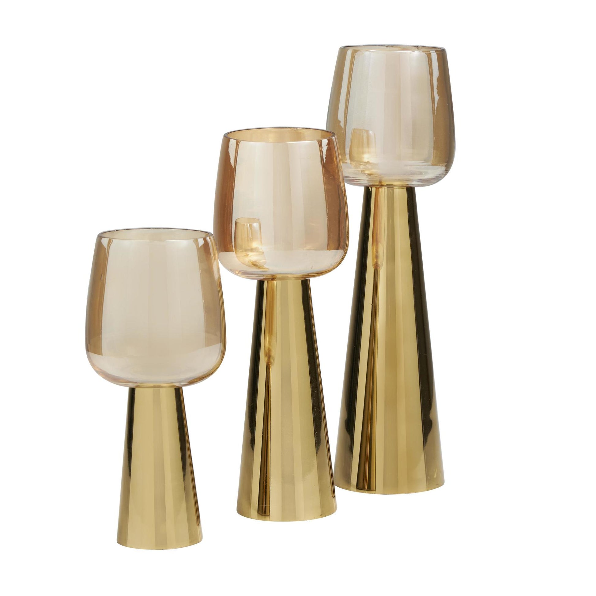 Set of 3 Stainless Steel Metal Decorative Candle Holder with Gold Cup Candle Holders
