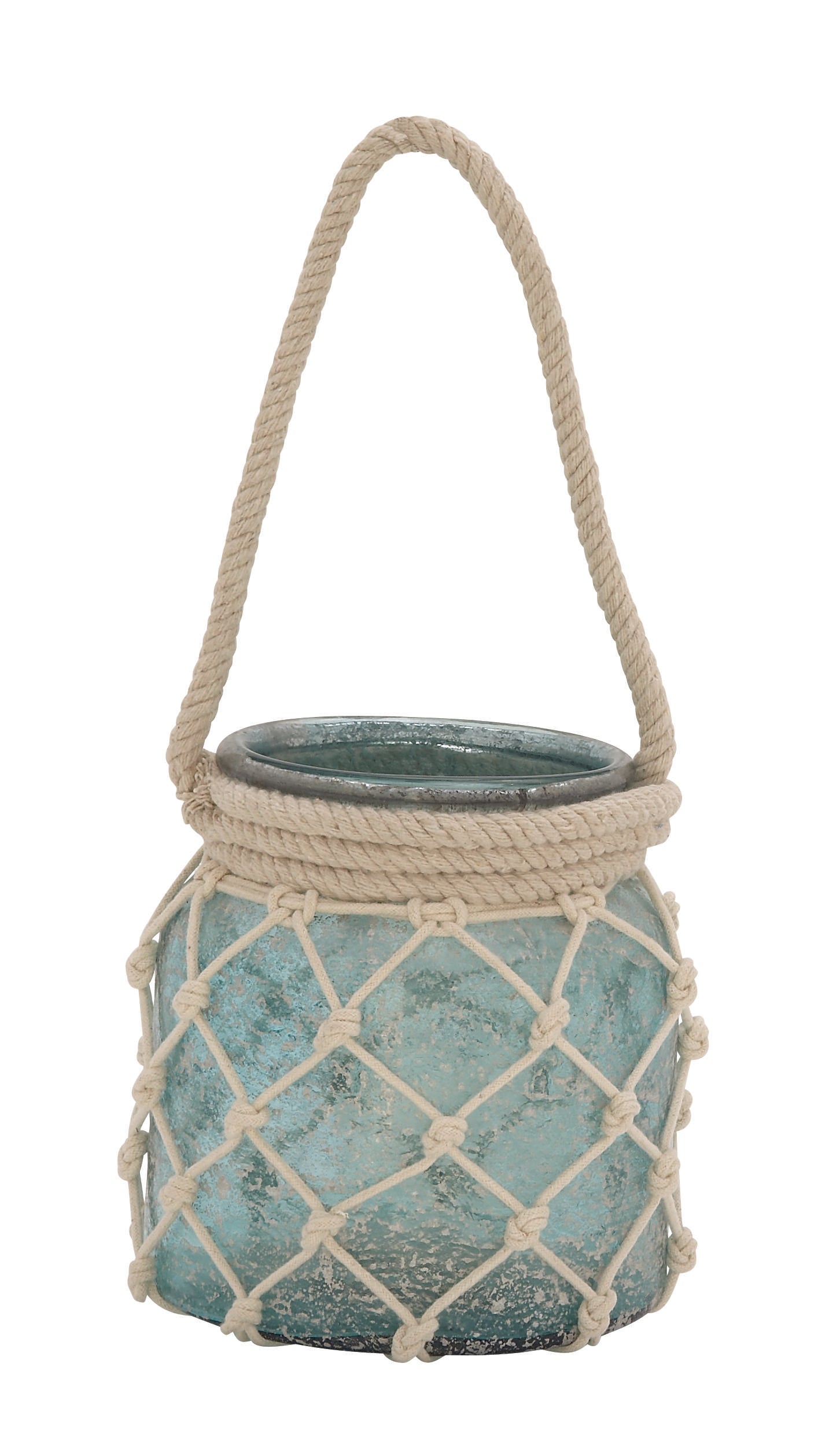 Glass Decorative Indoor Outdoor Candle Lantern with Rope Handle