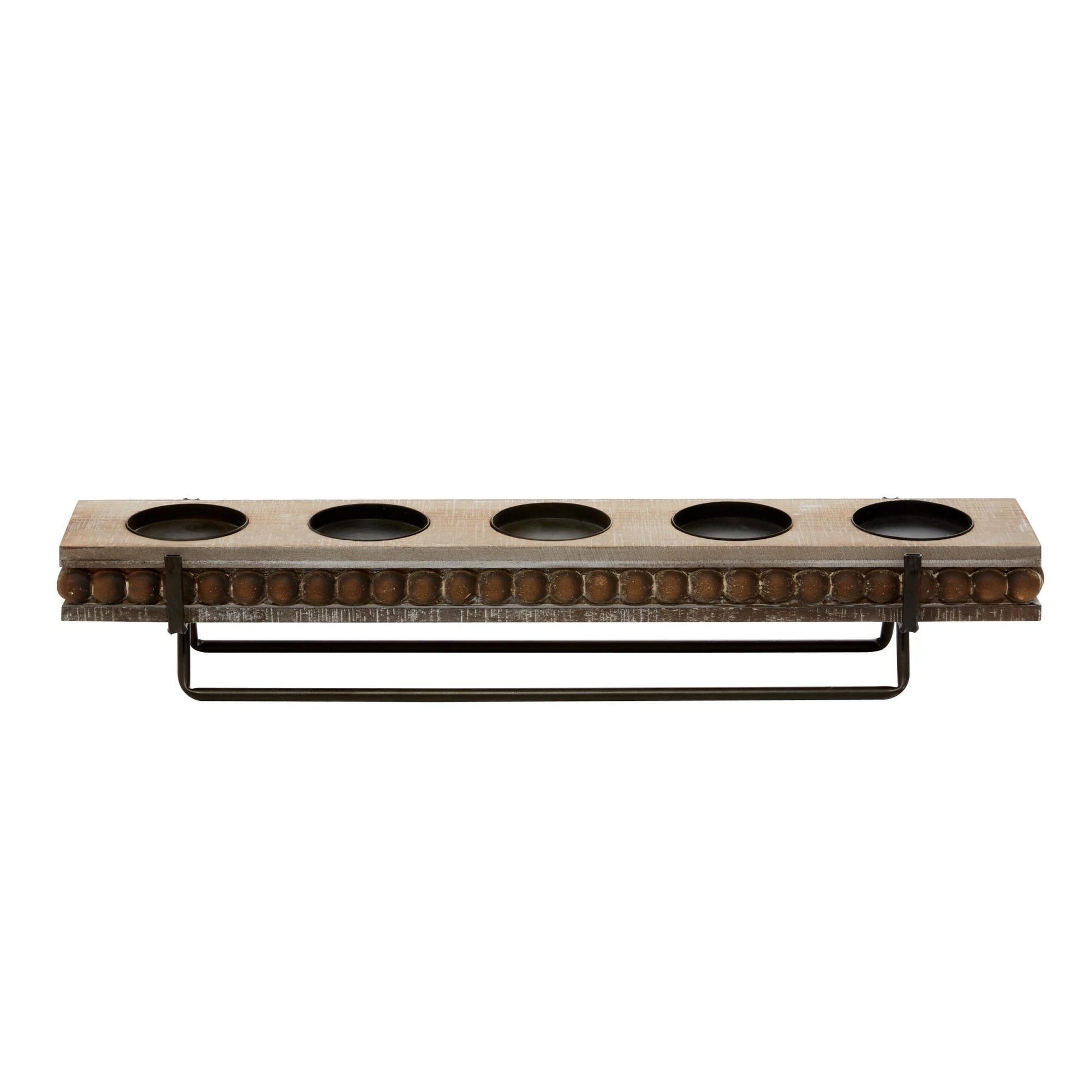 Brown Wooden Pillar 5 Plate Decorative Candelabra