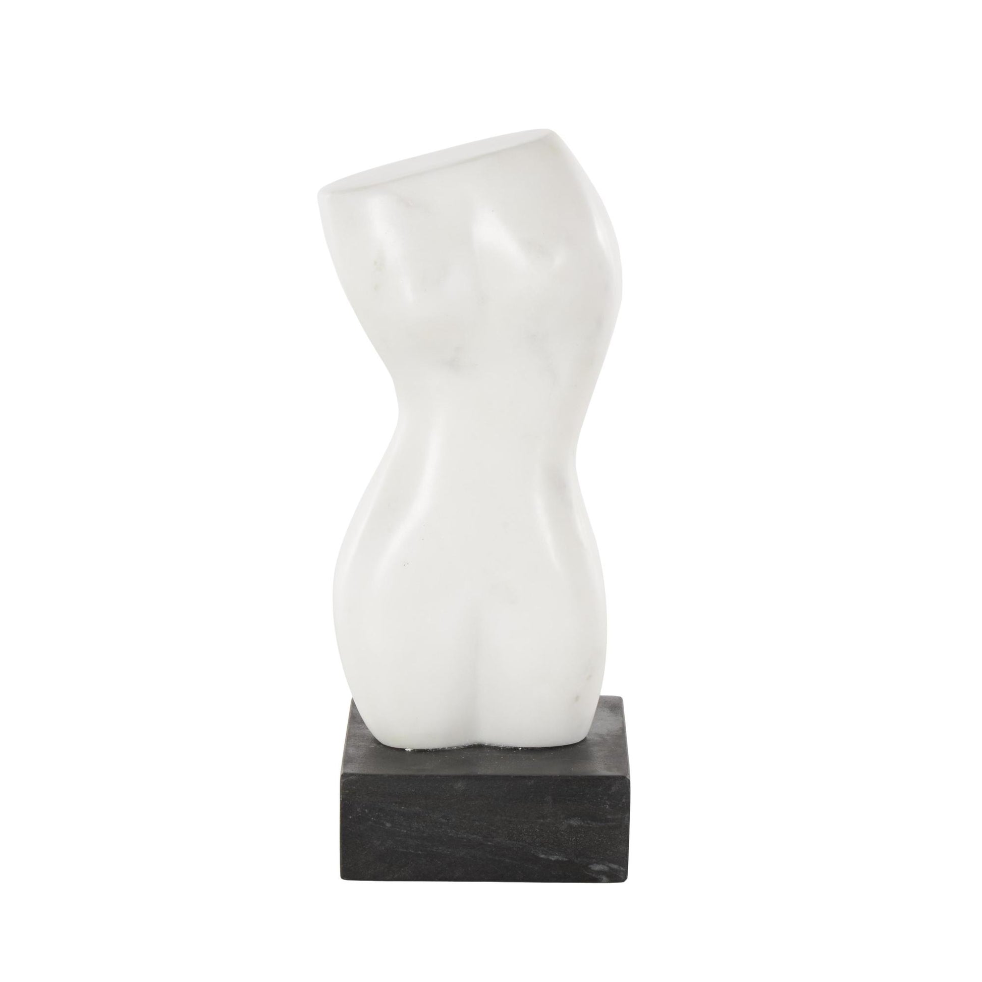 Woman White Marble Abstract Female Form Decorative Sculpture with Black Block Base