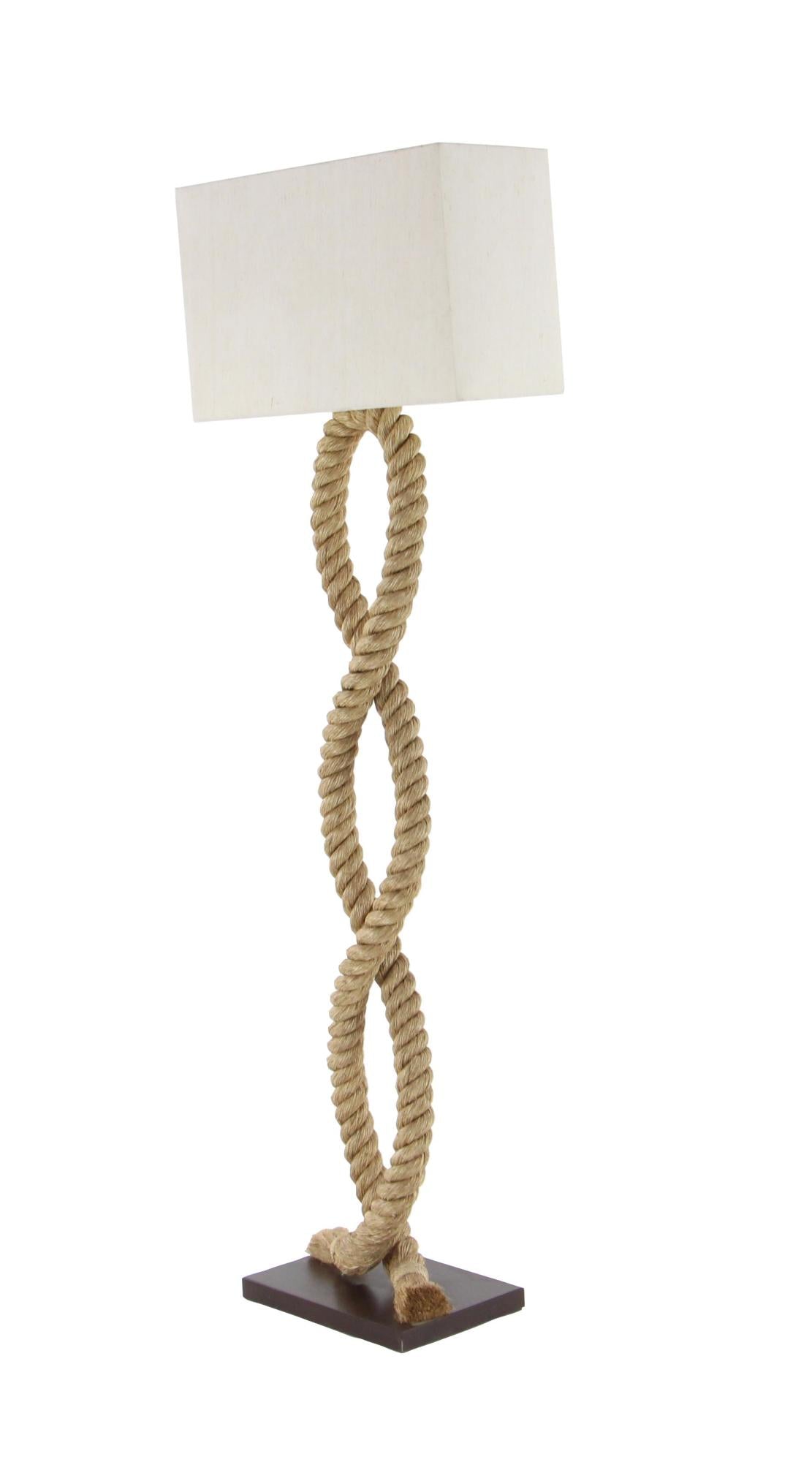 Brown Jute Rope Rope Room Floor Lamp with Linen Shade