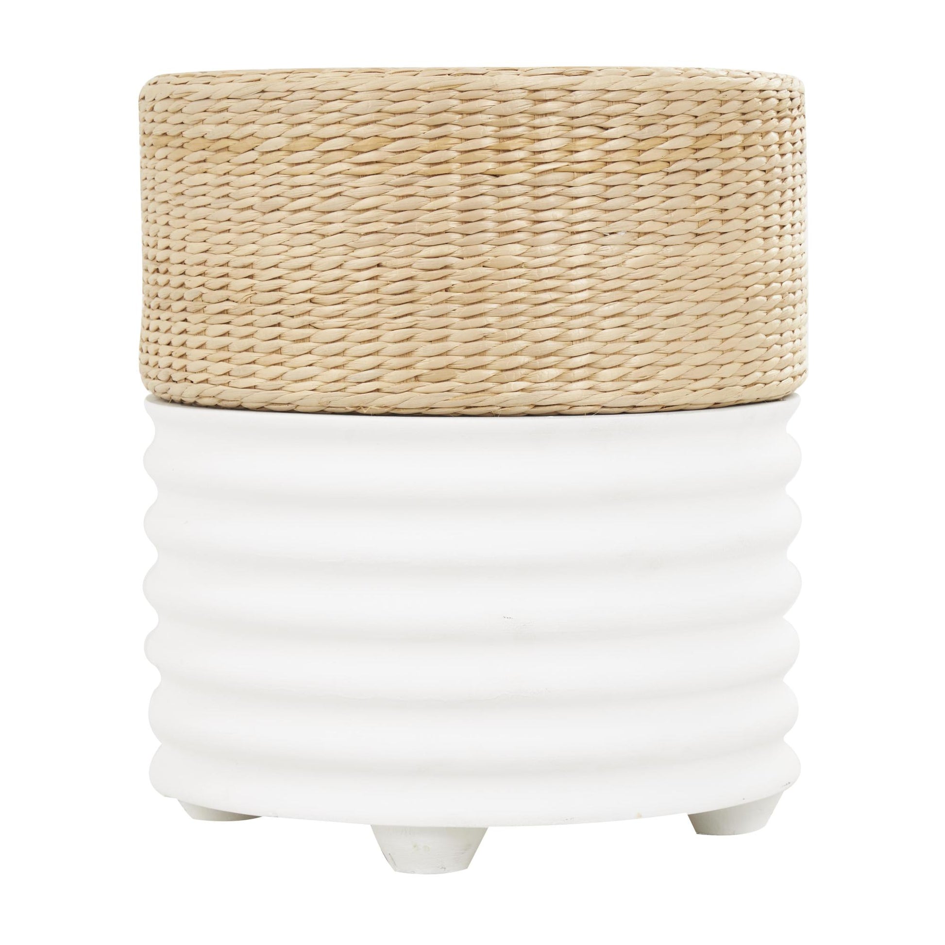Geometric Wooden Handmade Woven Two-Toned Side End Accent Table with Seagrass Top