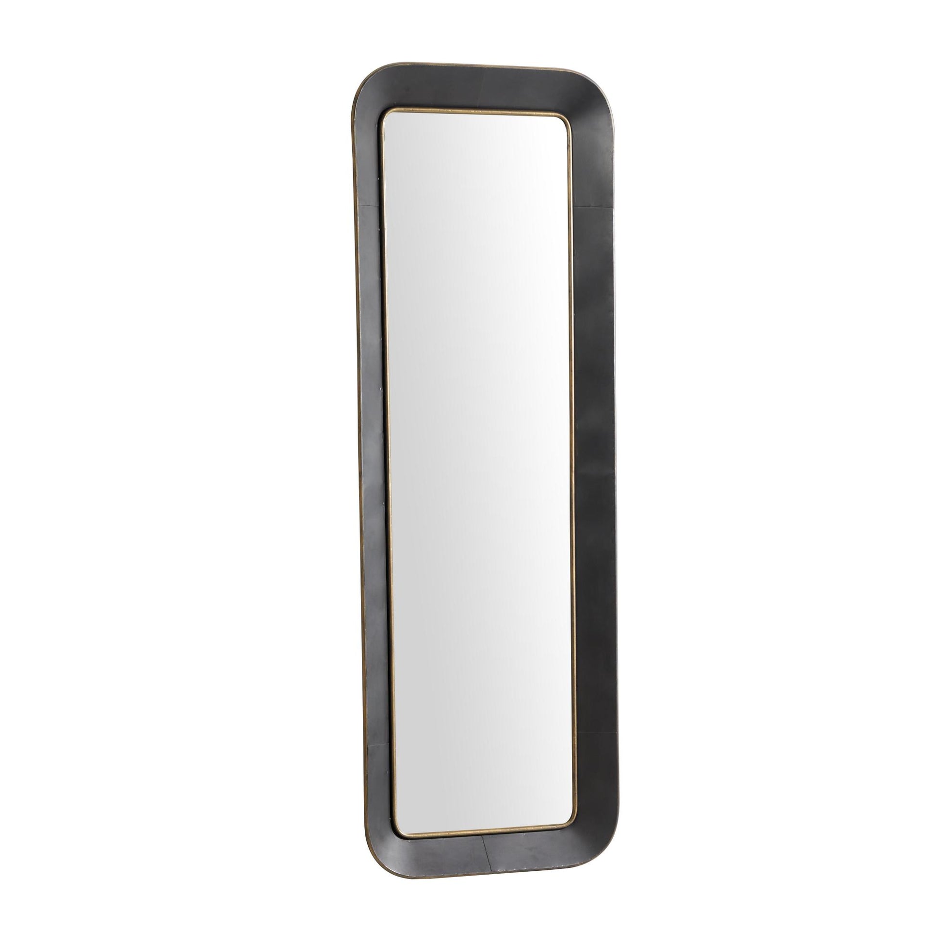 Black Metal Concaved Room Wall Mirror with Gold Detailing