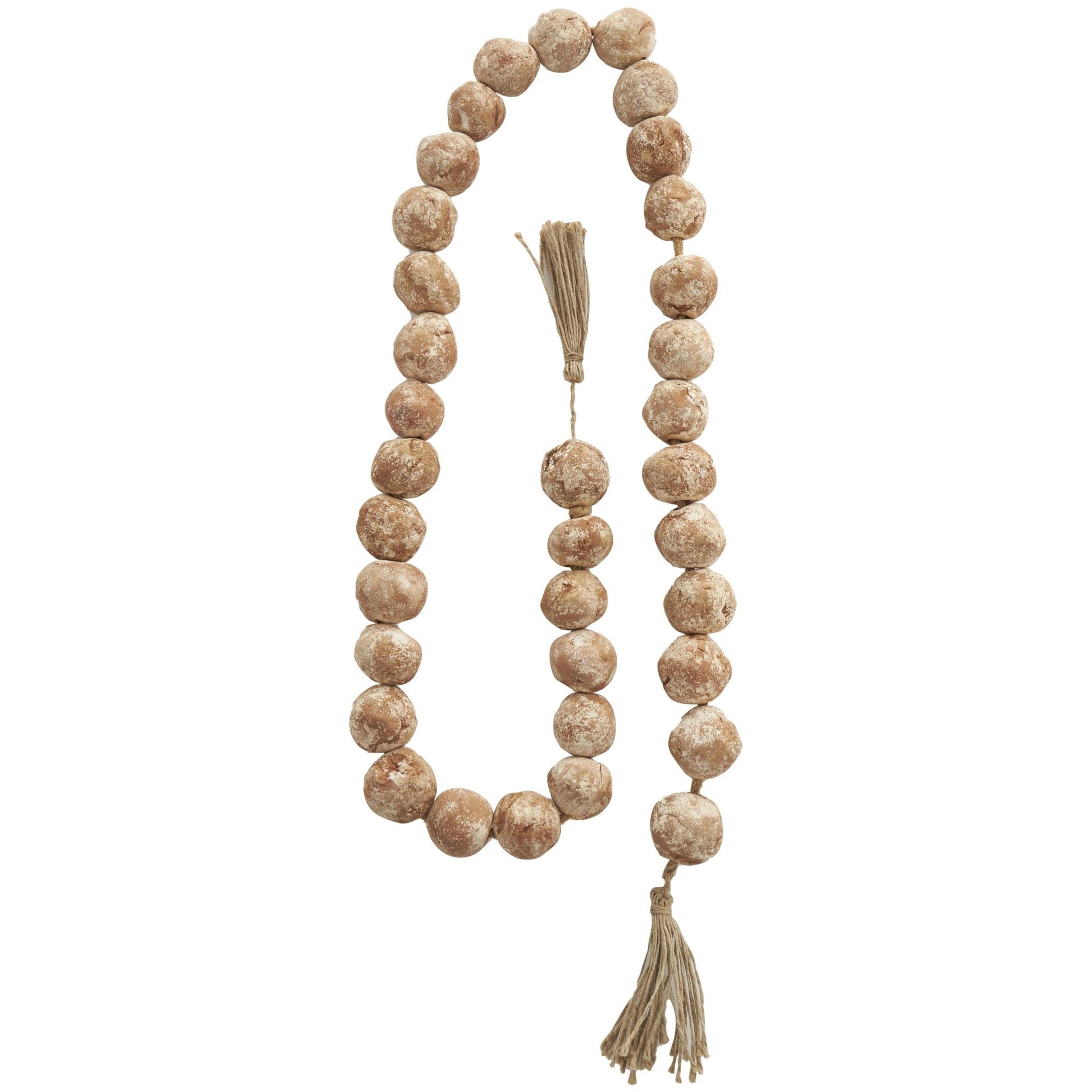 Ceramic Handmade Round Intricately Shaped Large Distressed Beaded Garland with Tassel