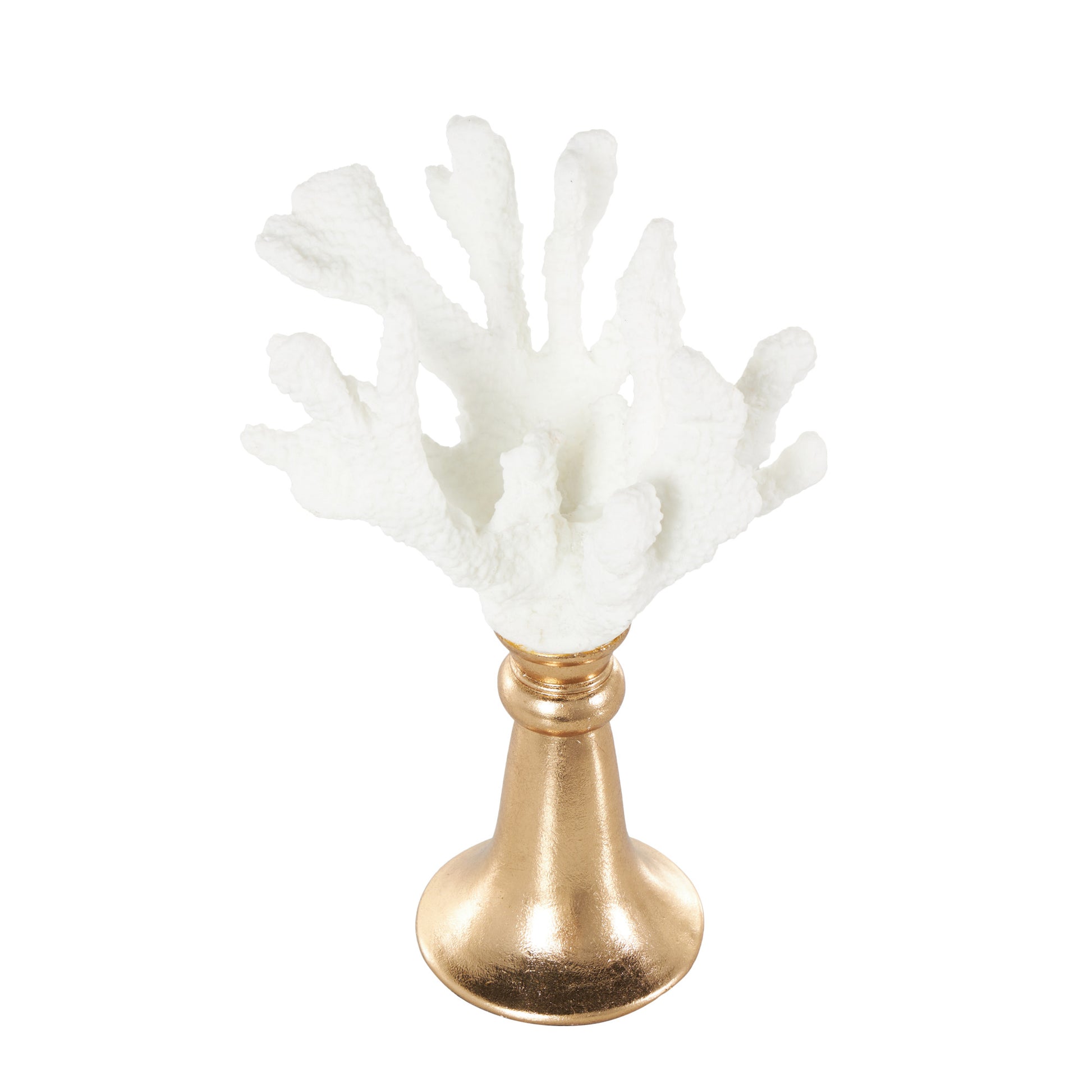 Coral White Resin Textured Decorative Sculpture with Round Copper Base