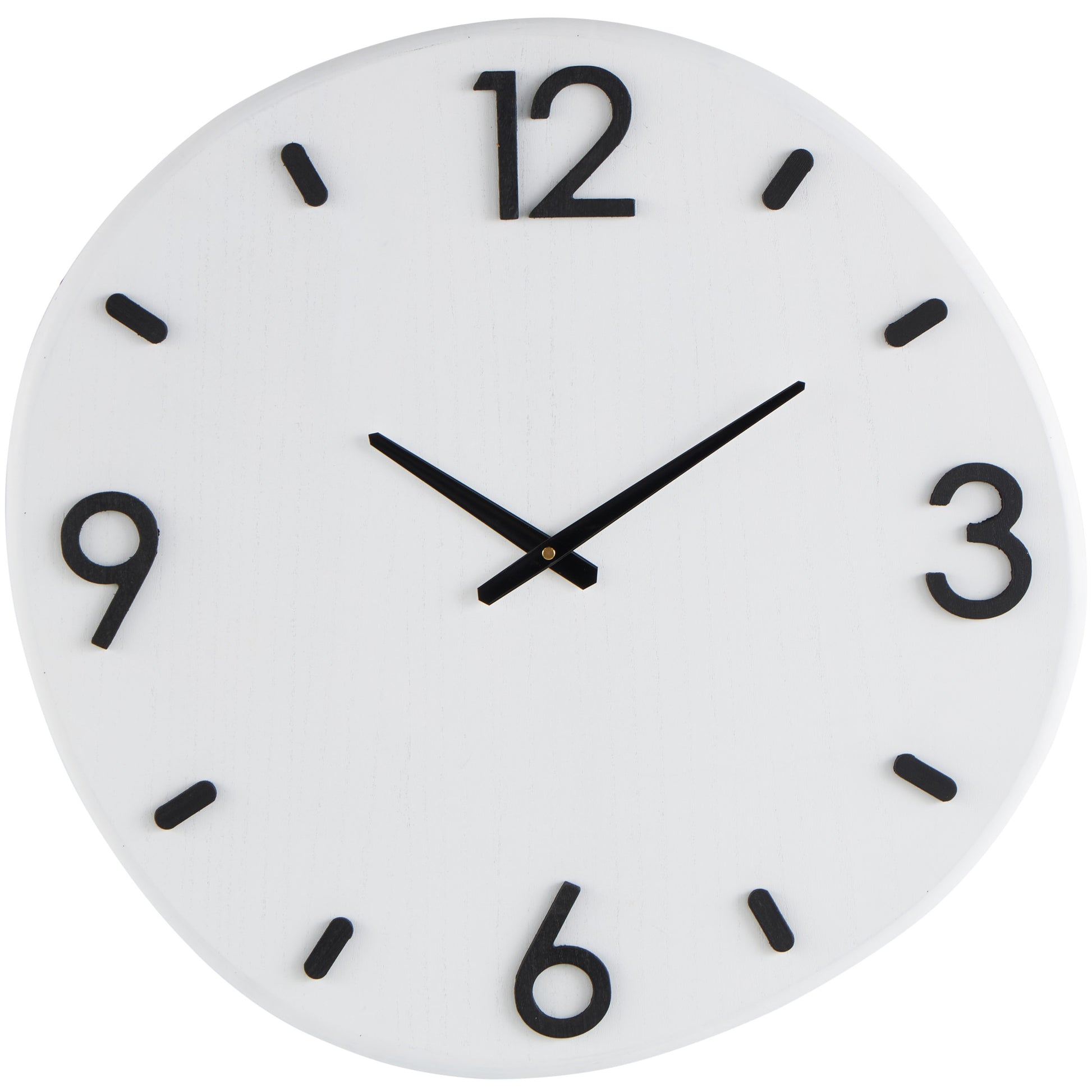 White Wood Round Decorative Wall Clock with Black Hands and Numbers