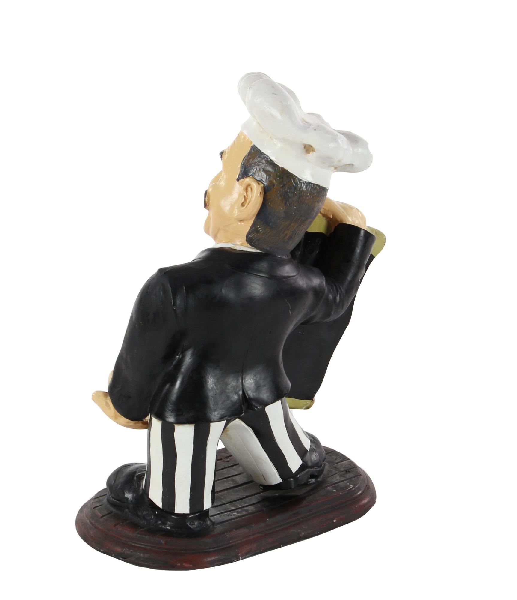 Chef Black Polystone Decorative Sculpture with Chalkboard and Wine Holder Slot