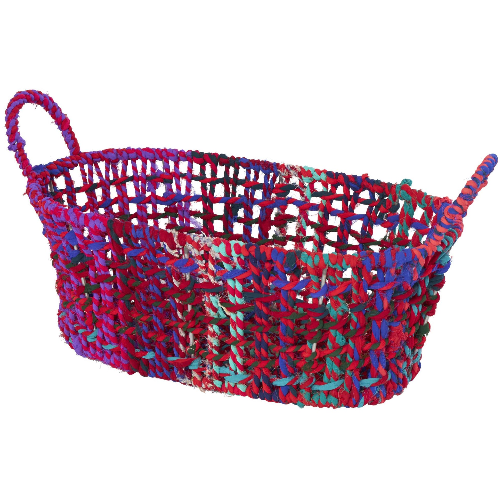 Set of 3 Cotton Fabric Handmade Decorative and Functional Storage Basket with Handles