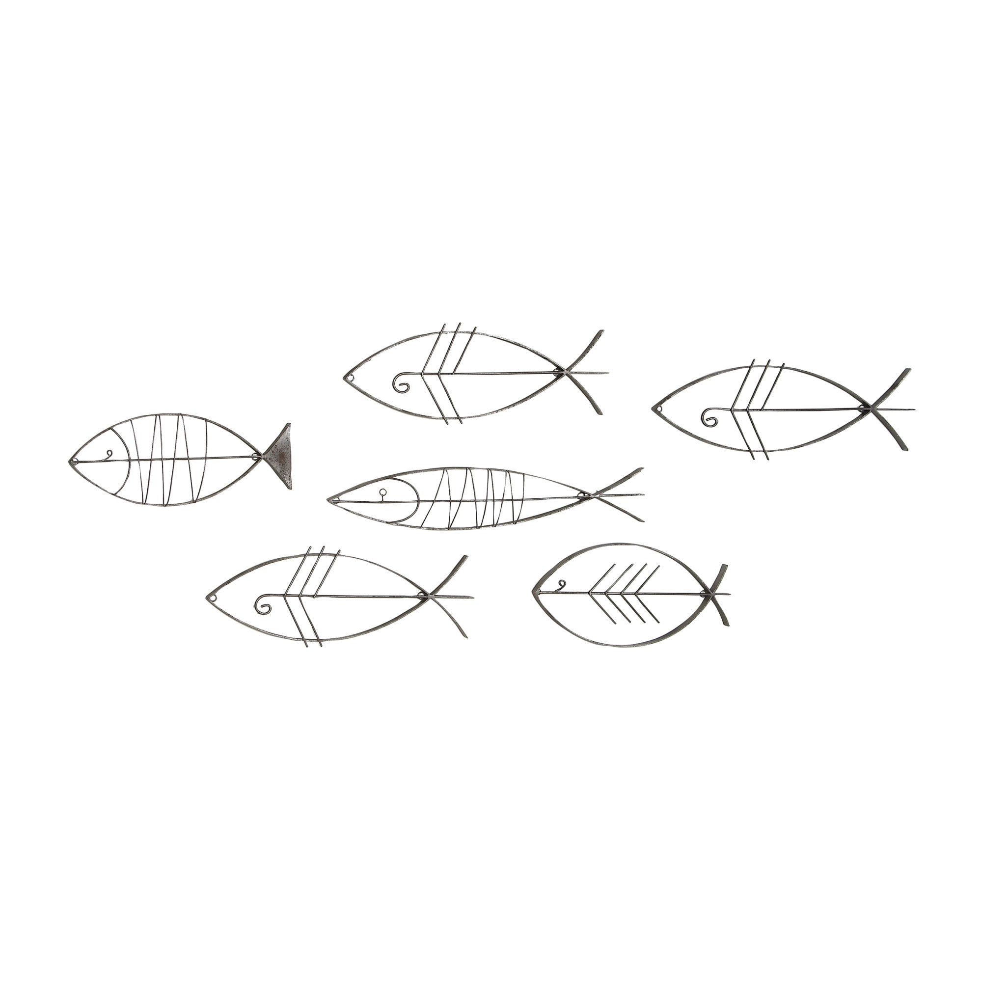 Set of 6 Fish Black Metal Indoor Outdoor Wire Home Wall Decor