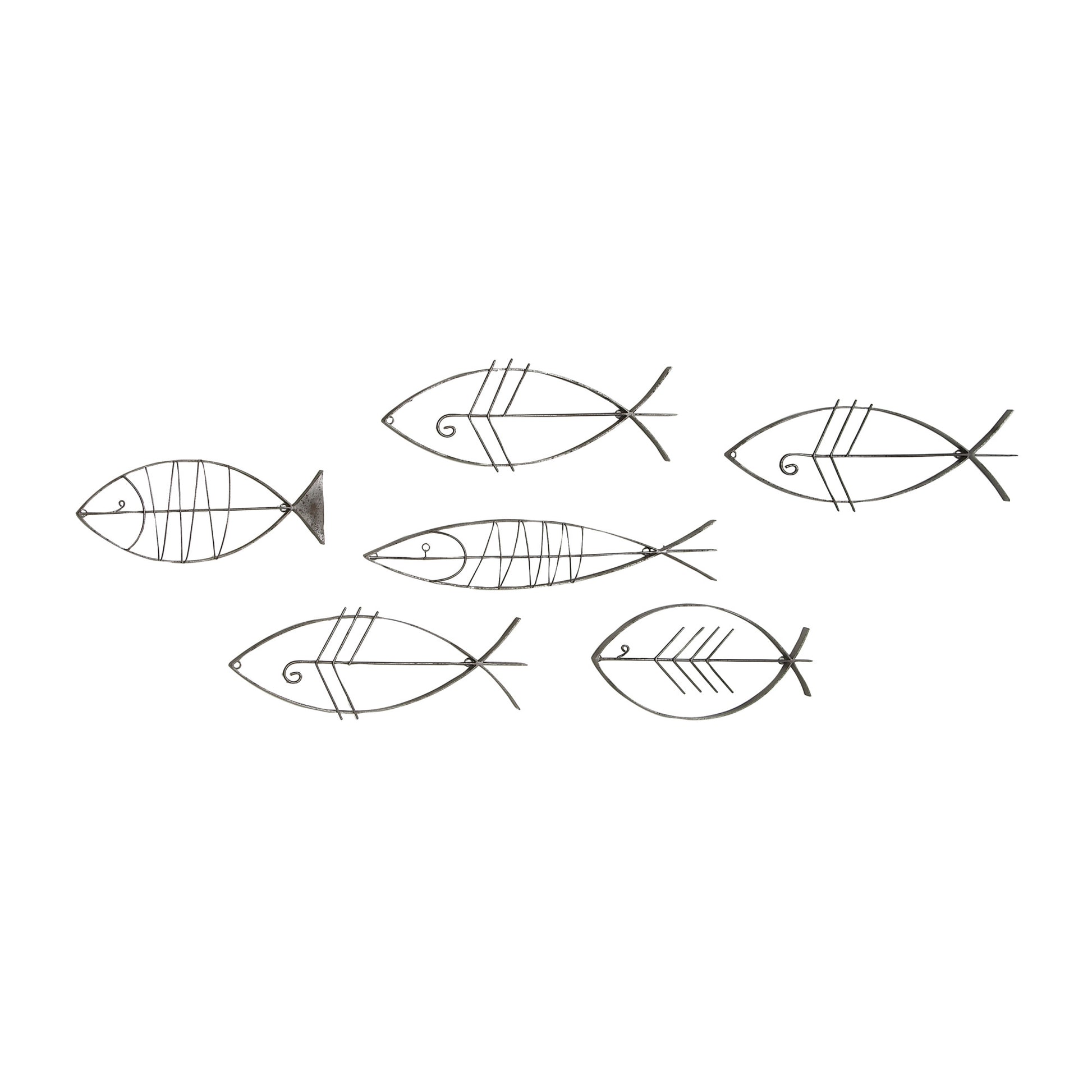 Set of 6 Fish Black Metal Indoor Outdoor Wire Home Wall Decor