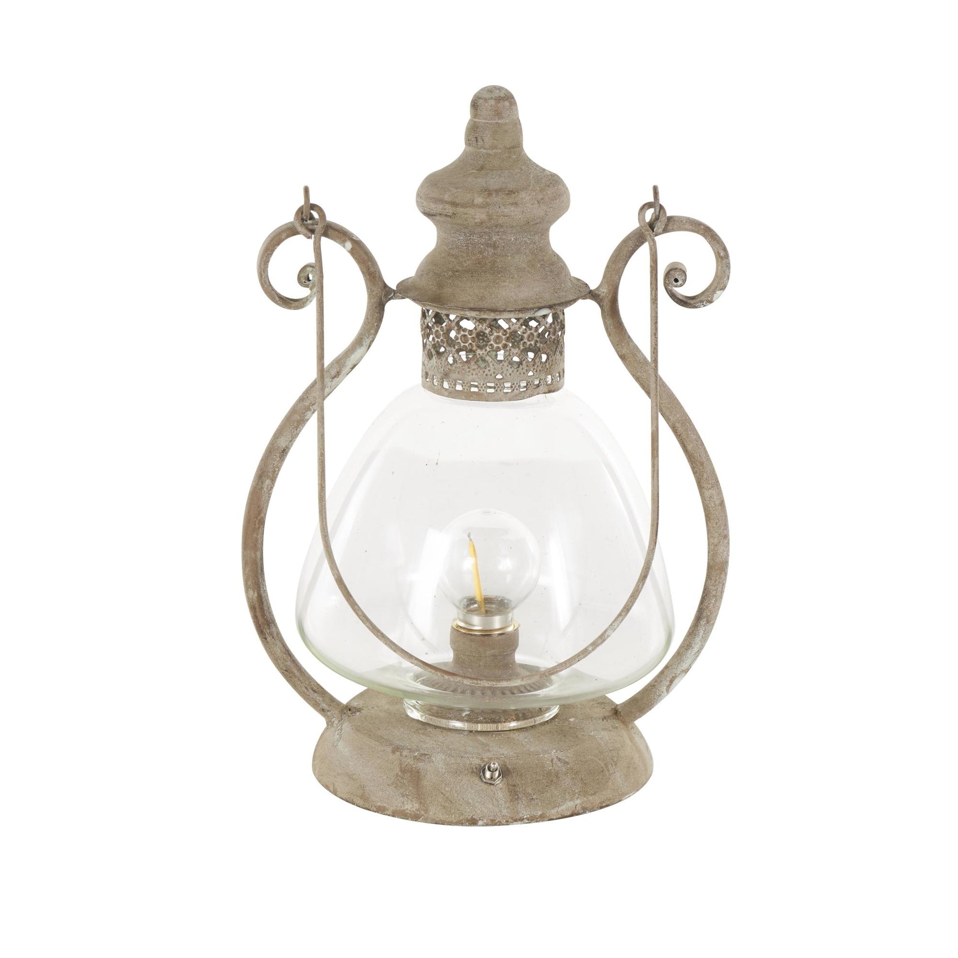 Scroll Bronze Metal Decorative Indoor Outdoor Candle Lantern with Arched Handle
