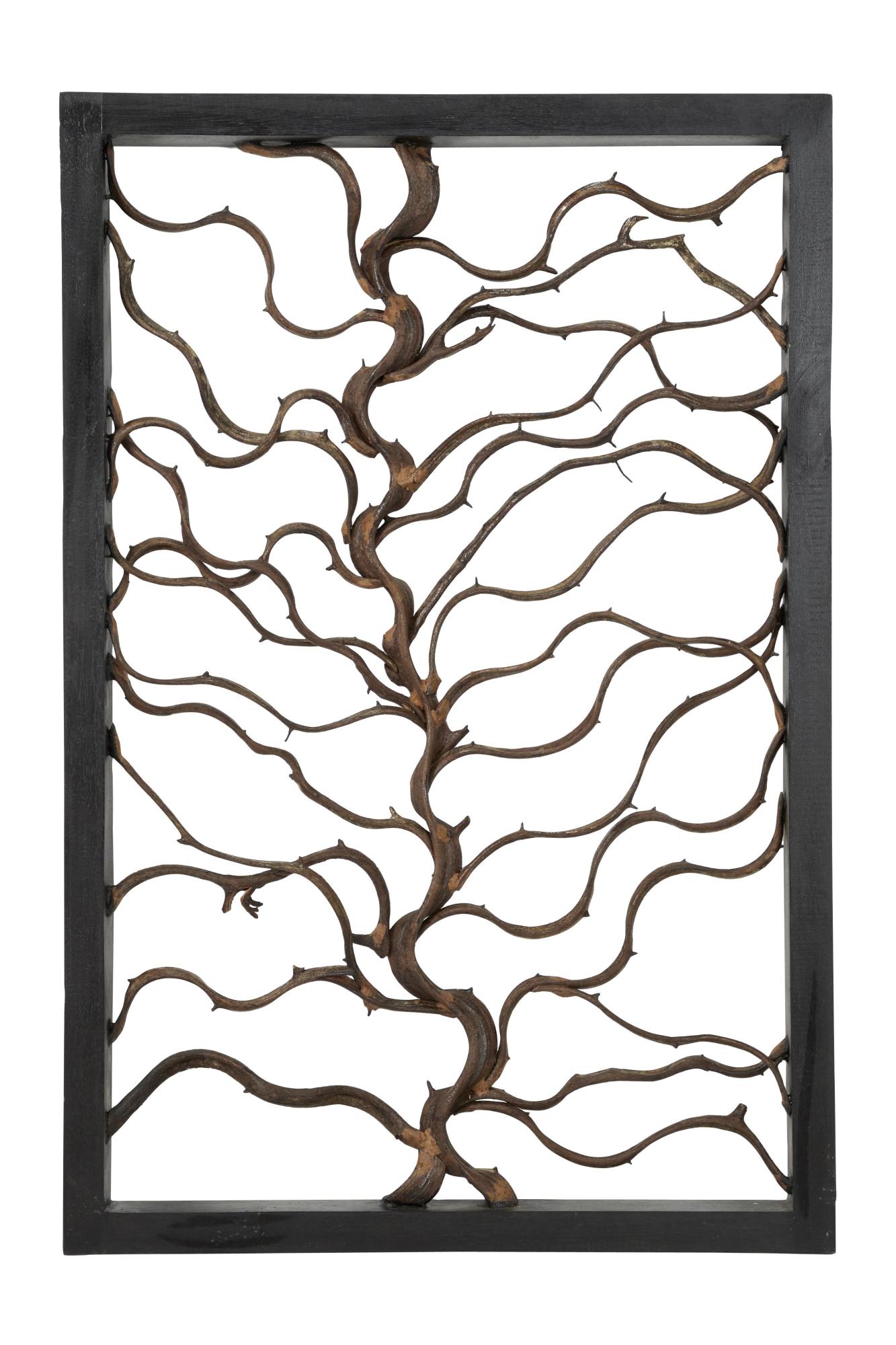 Tree Teak Wood Branch Home Wall Decor with Black Frame