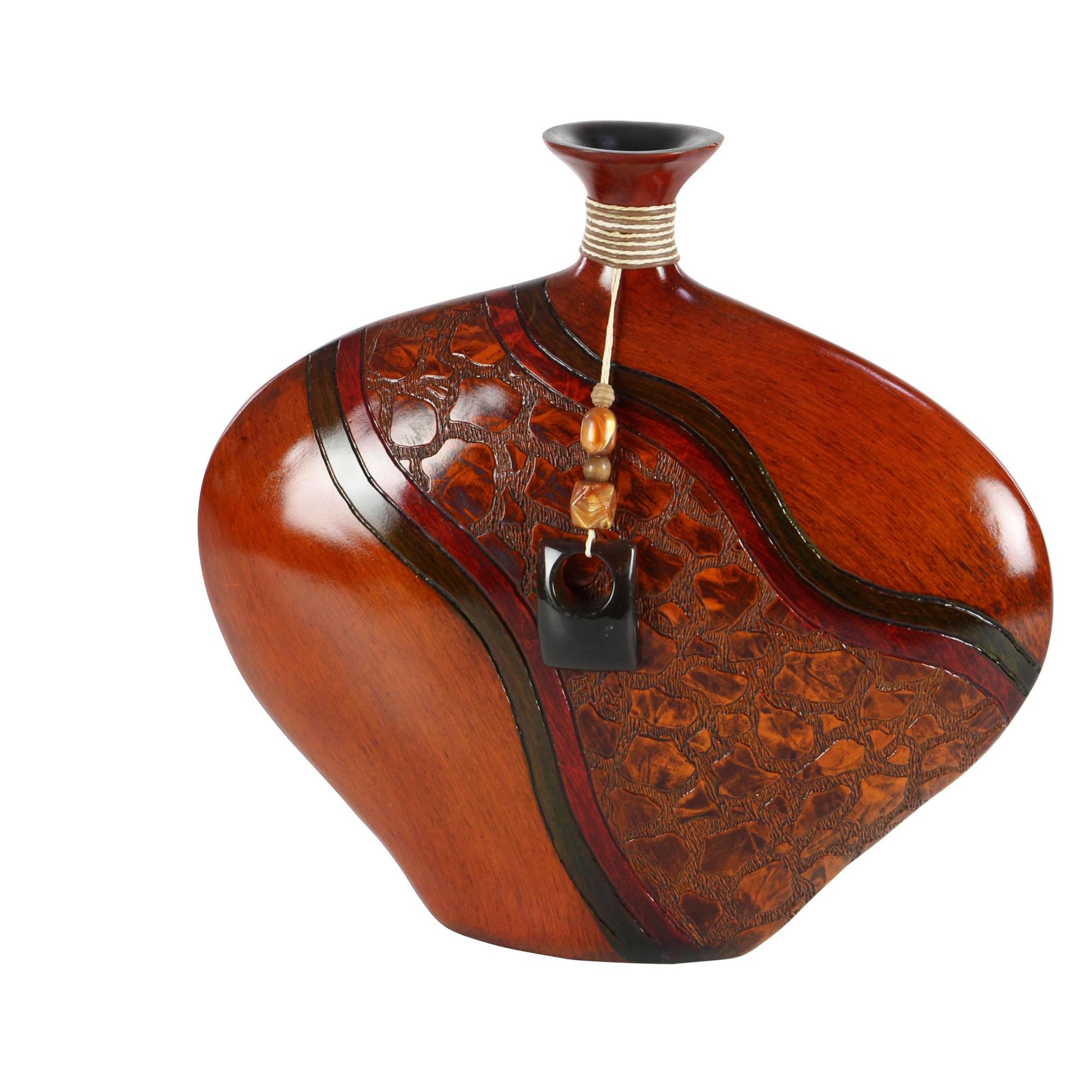 Abstract Brown Polystone Decorative Vase with Embossed Details
