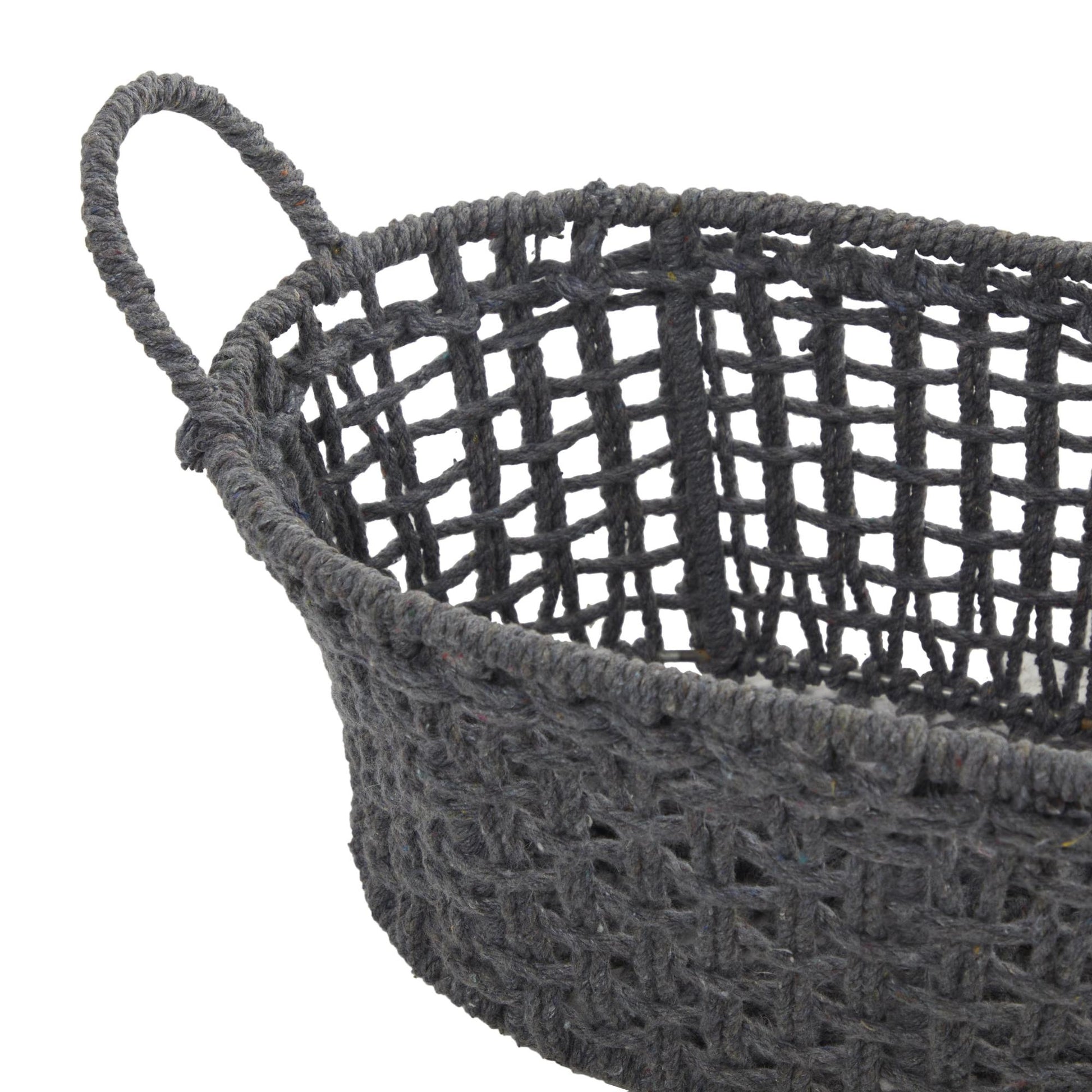 Set of 3 Cotton Fabric Handmade Decorative and Functional Storage Basket with Handles