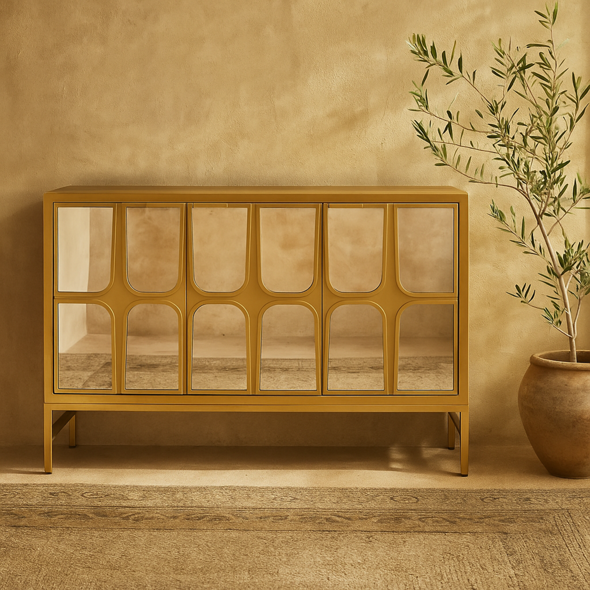 Wooden 3 Door Room Cabinet with Mirrored Front