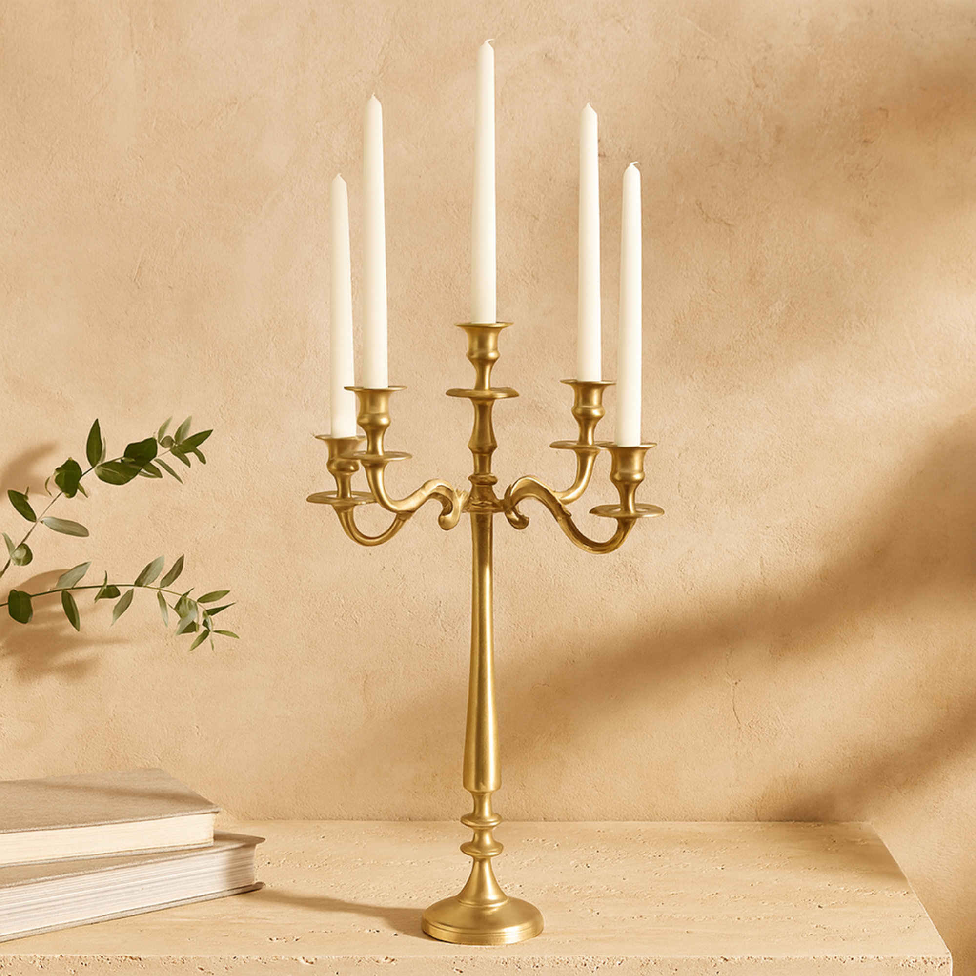 Gold Aluminum Metal Tapered 5 Plate Decorative Candelabra
