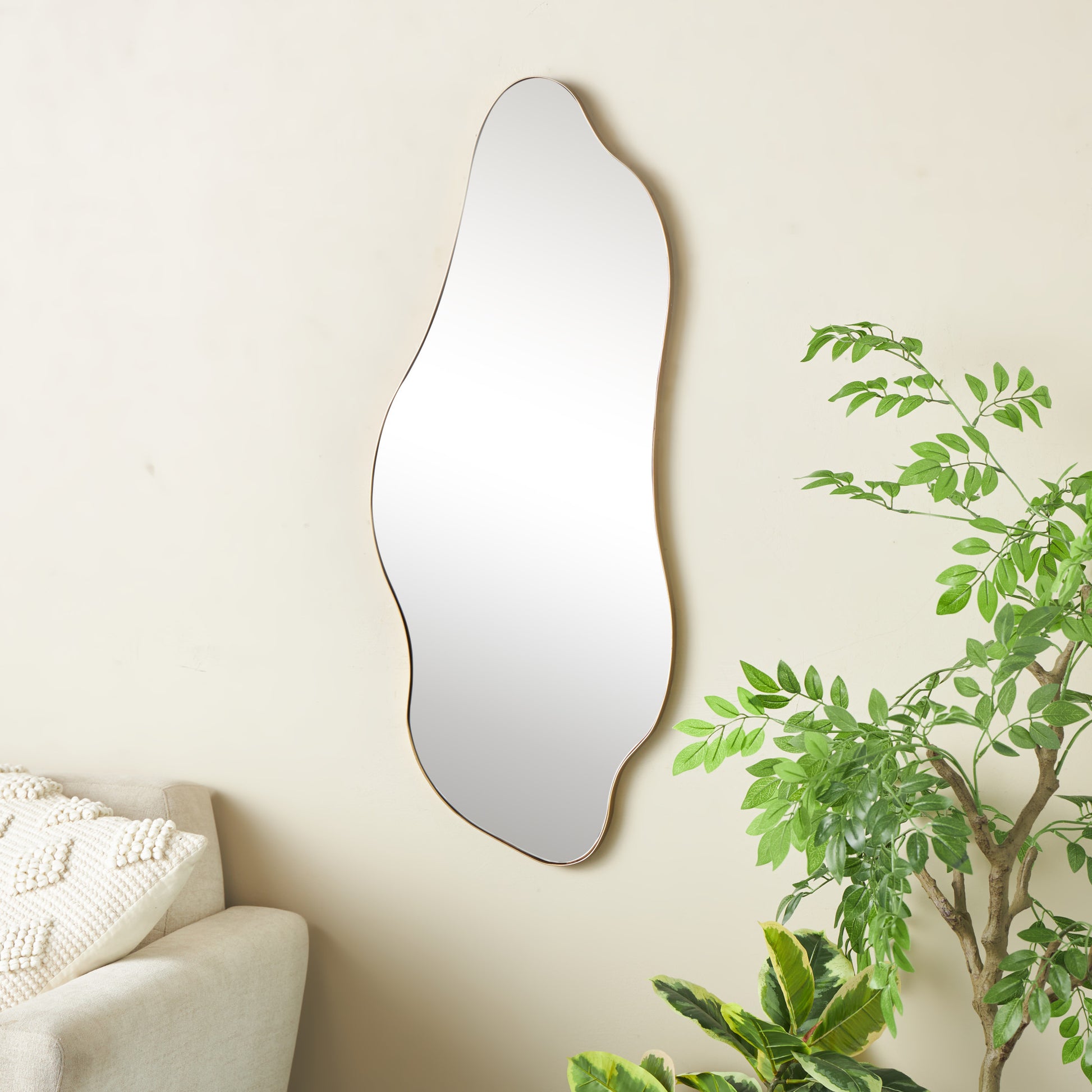 Abstract Gold Metal Wavy Room Wall Mirror