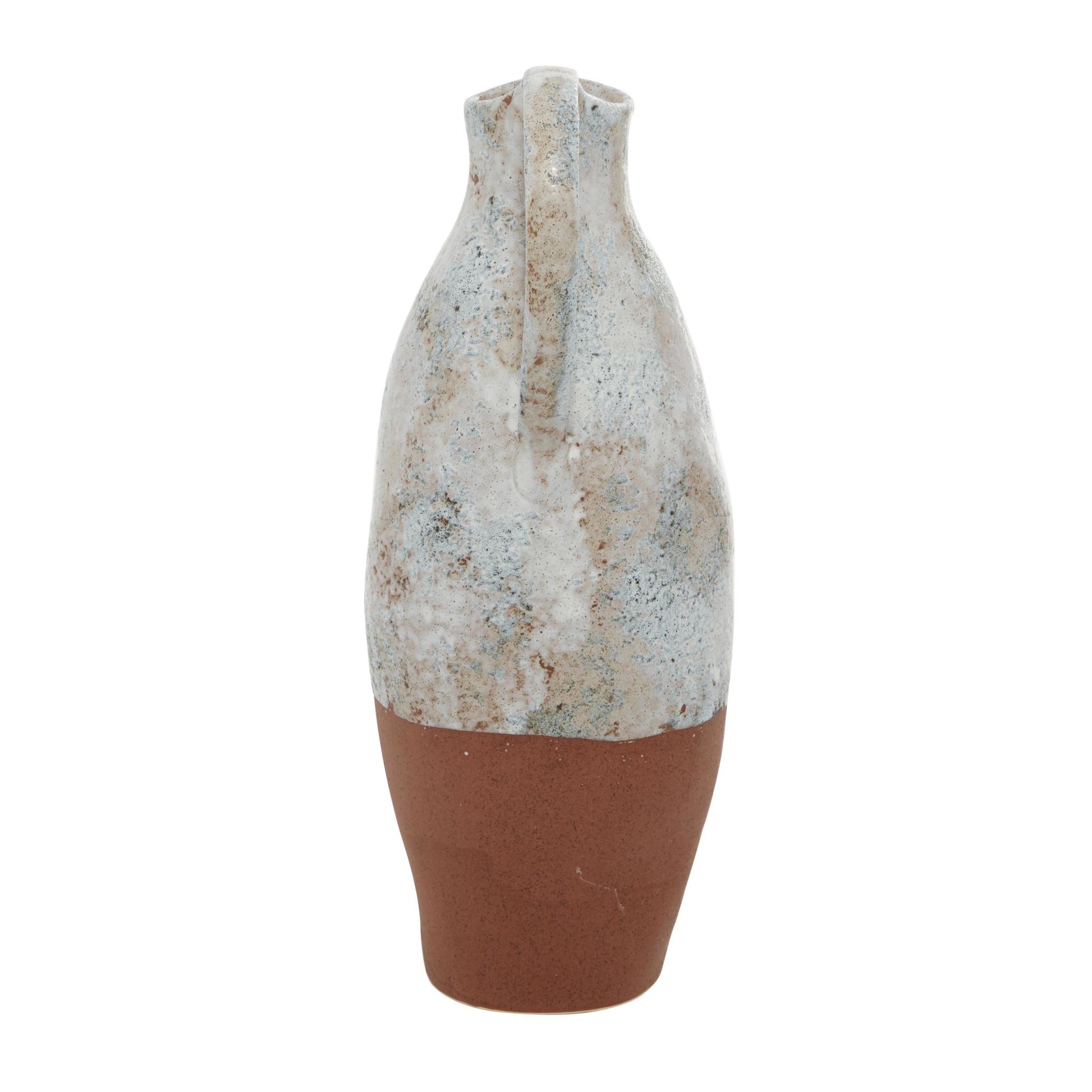 White Ceramic Handmade Decorative Vase with Terracotta Accents