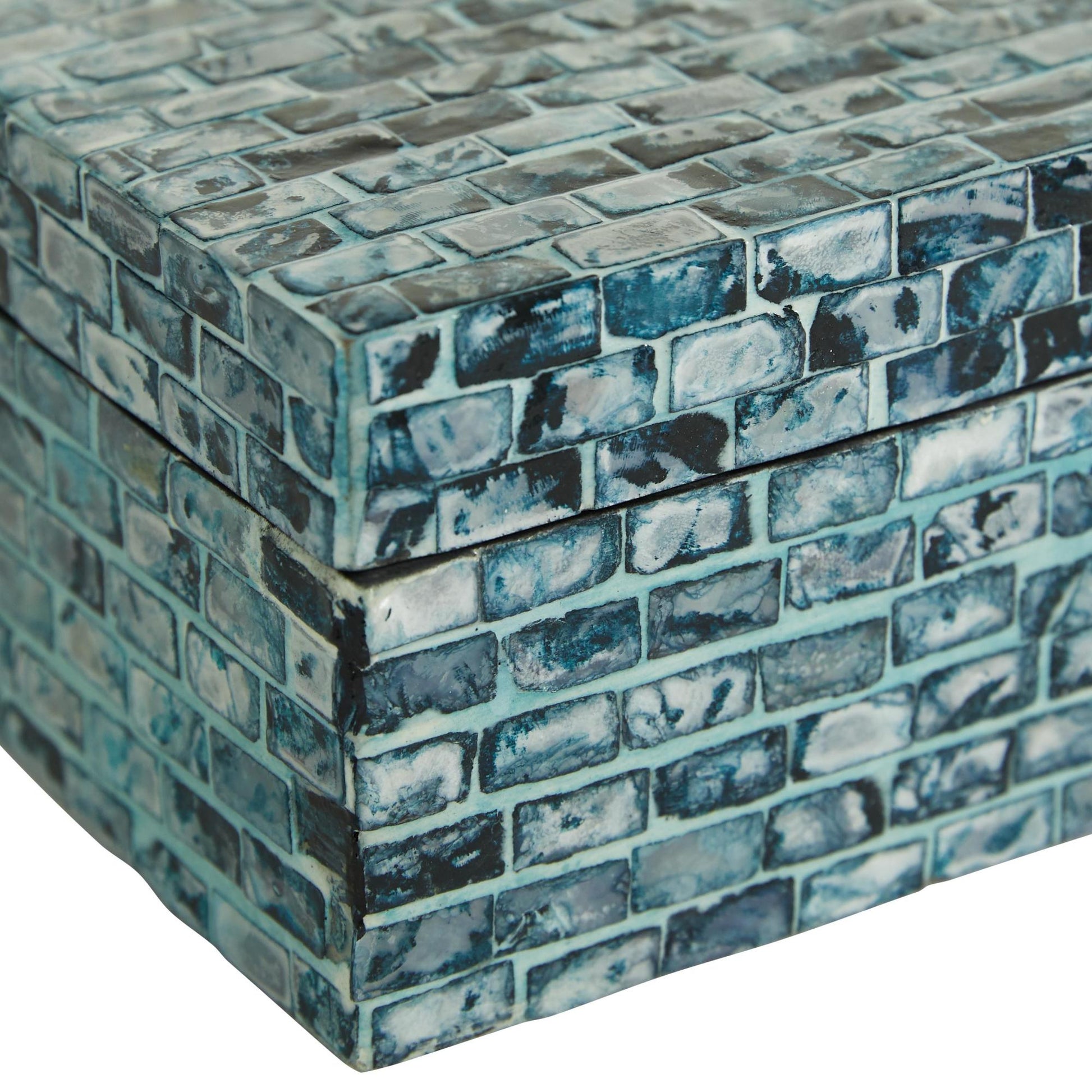 Set of 2 Blue Mother of Pearl Shell Handmade Decorative Box with Hinged Lid