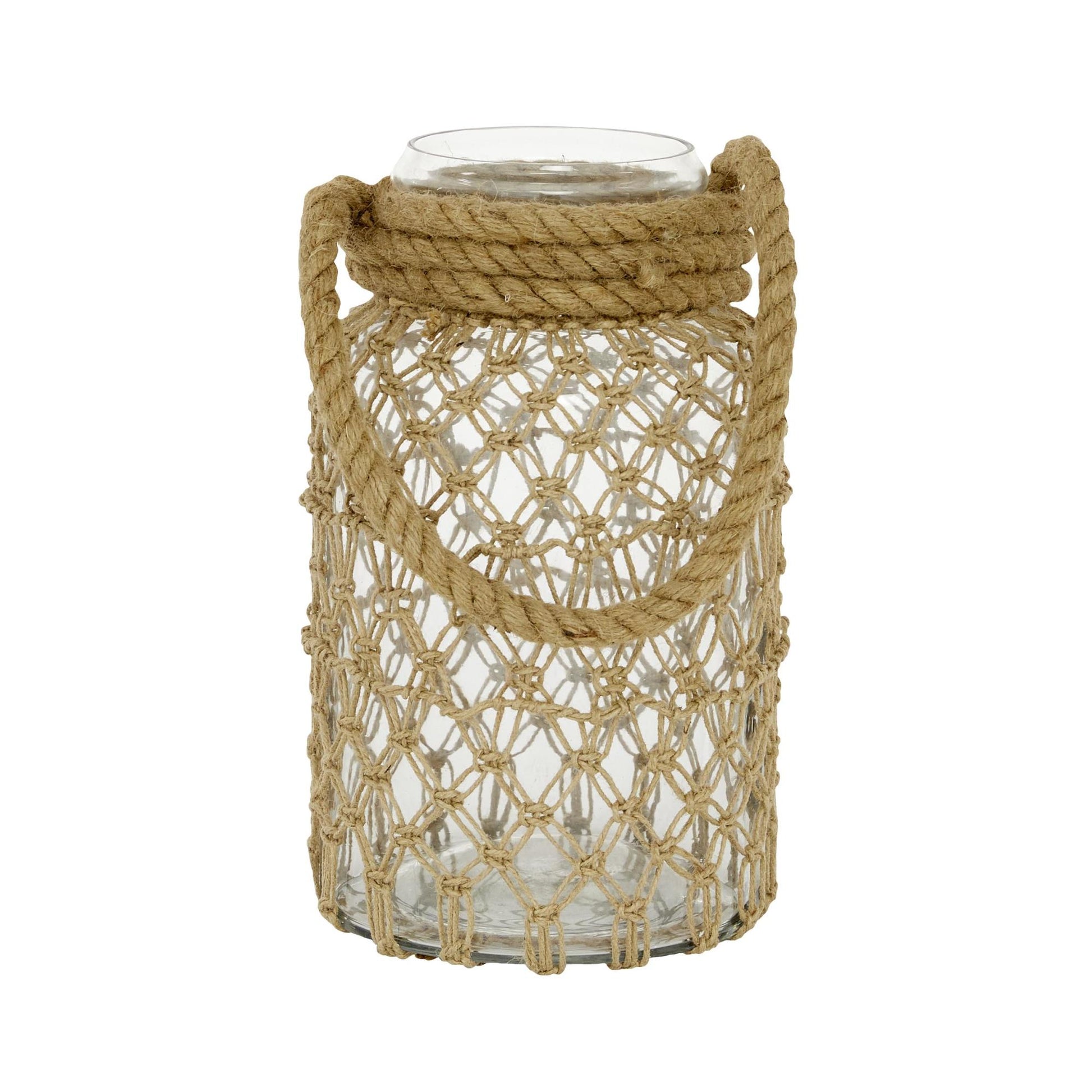 Clear Glass Decorative Indoor Outdoor Candle Lantern with Rope Handle
