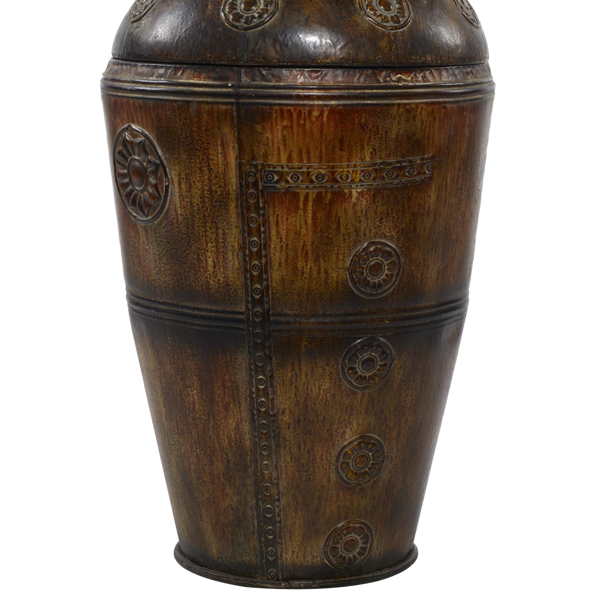 Set of 2 Floral Brown Metal Indoor Outdoor Large Decorative Vase with Evil Eye Relief