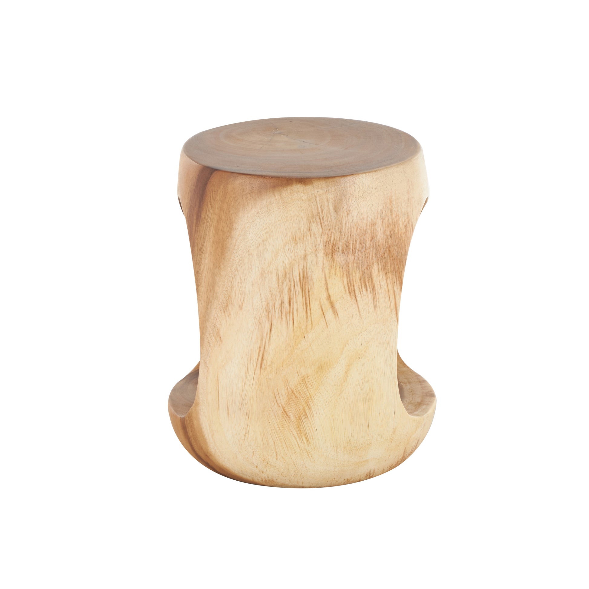 Brown Teak Wood Handmade Side End Accent Table with Abstract Triangle Cutout