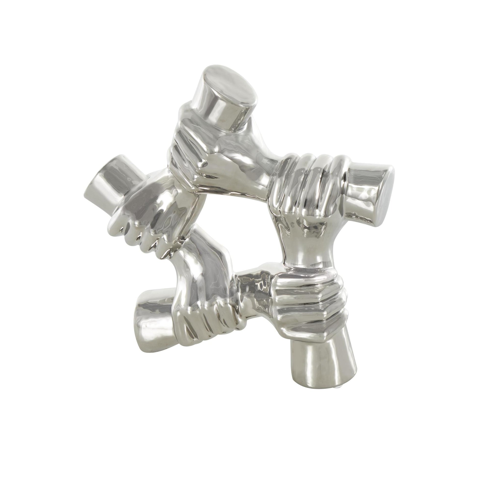 Hands Silver Ceramic Gripping Decorative Sculpture