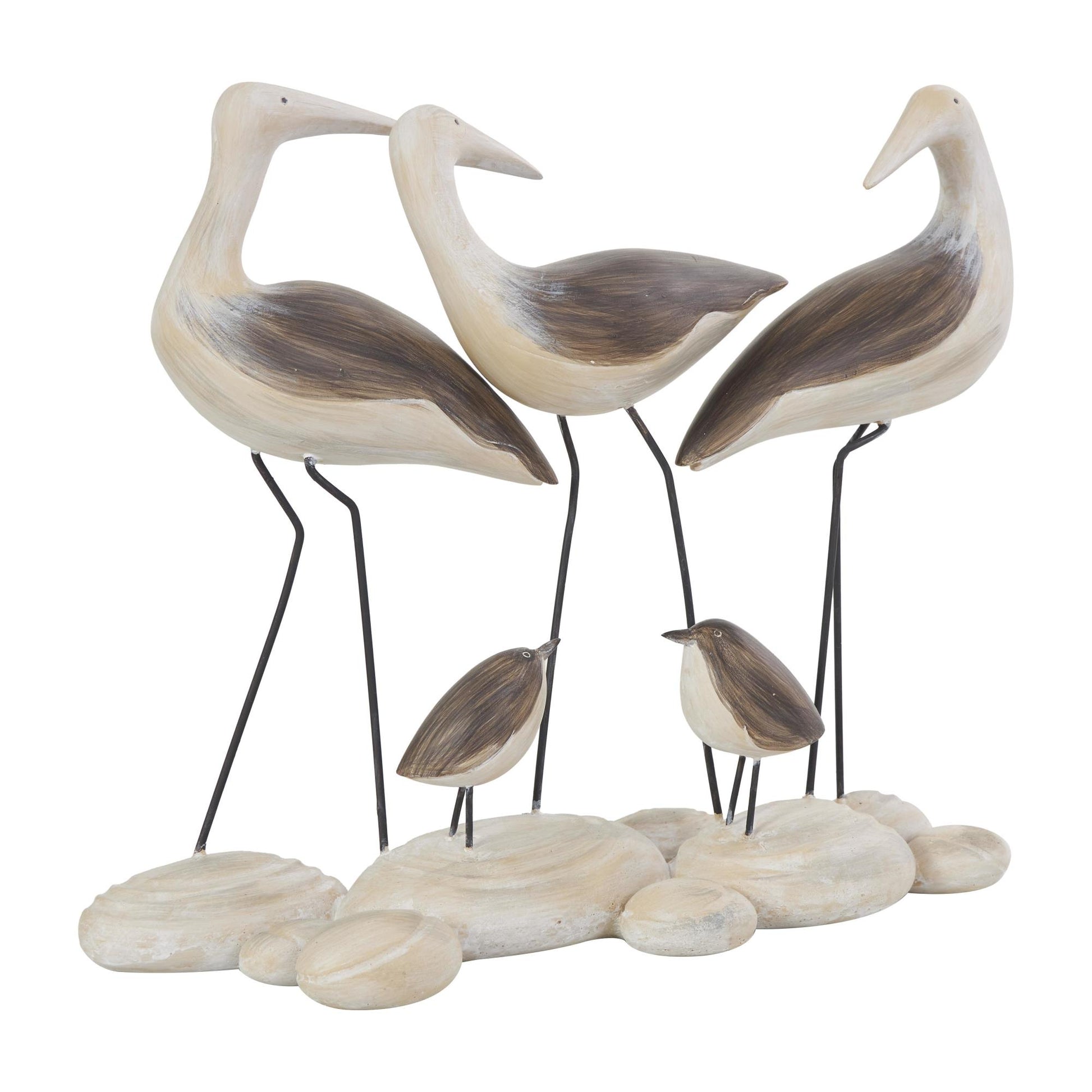 Bird Brown Polyresin Family Decorative Sculpture with Cream Rock Base