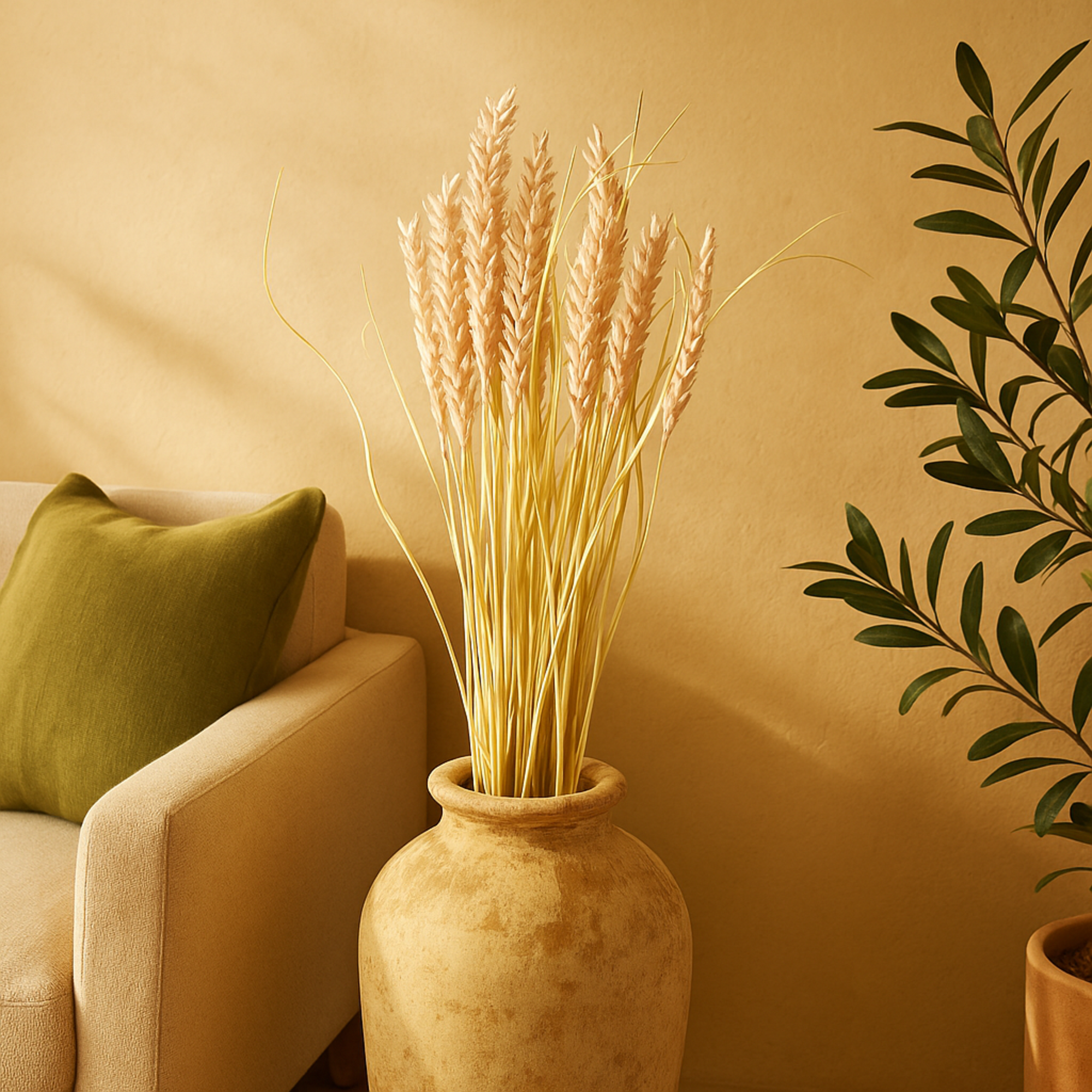 Dried Plant Tall Floral Bouquet Home Decor Natural Foliage with Cream Stems