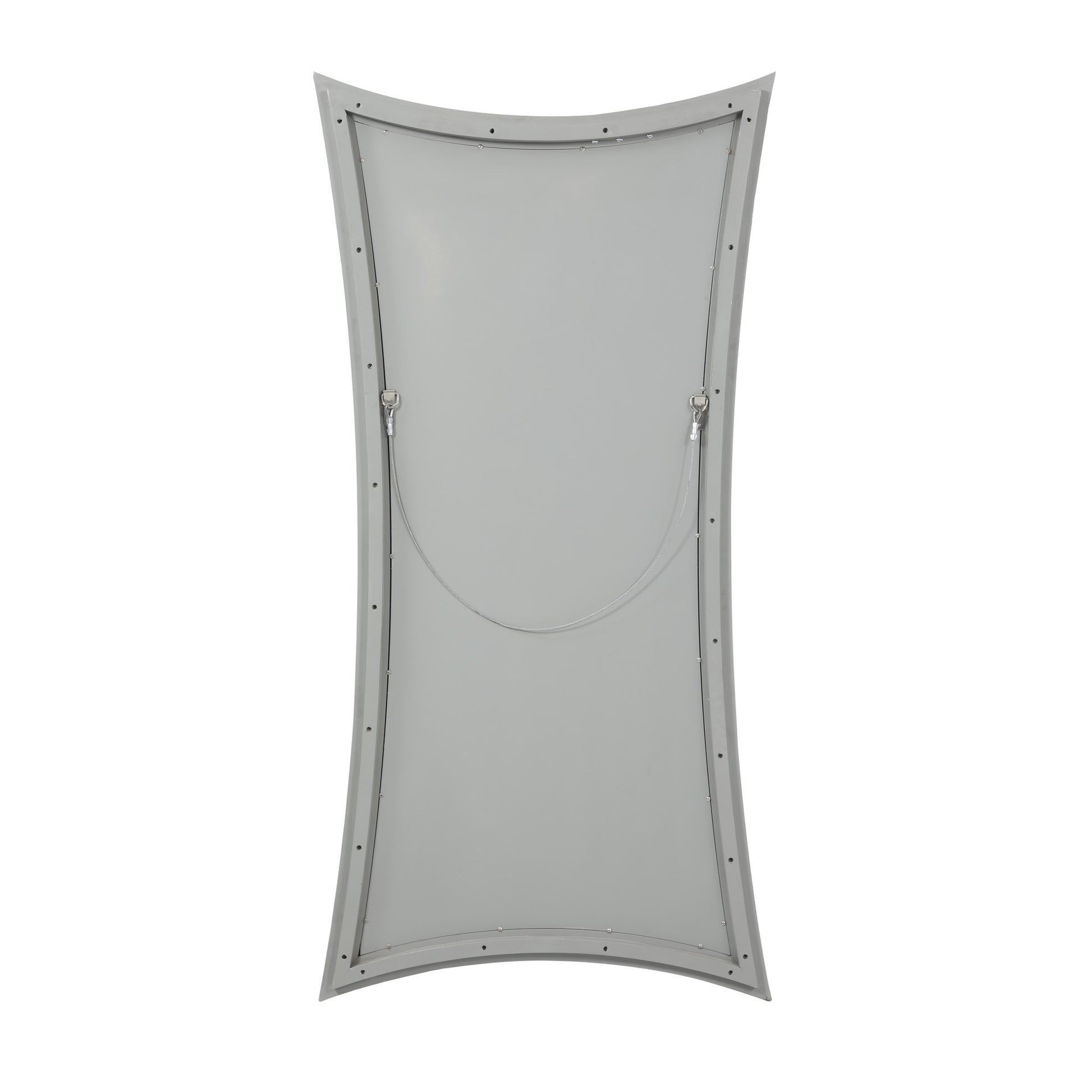 Abstract Silver Wooden Room Floor Mirror with Inward Curved Frame and Silver Leaf Detailing