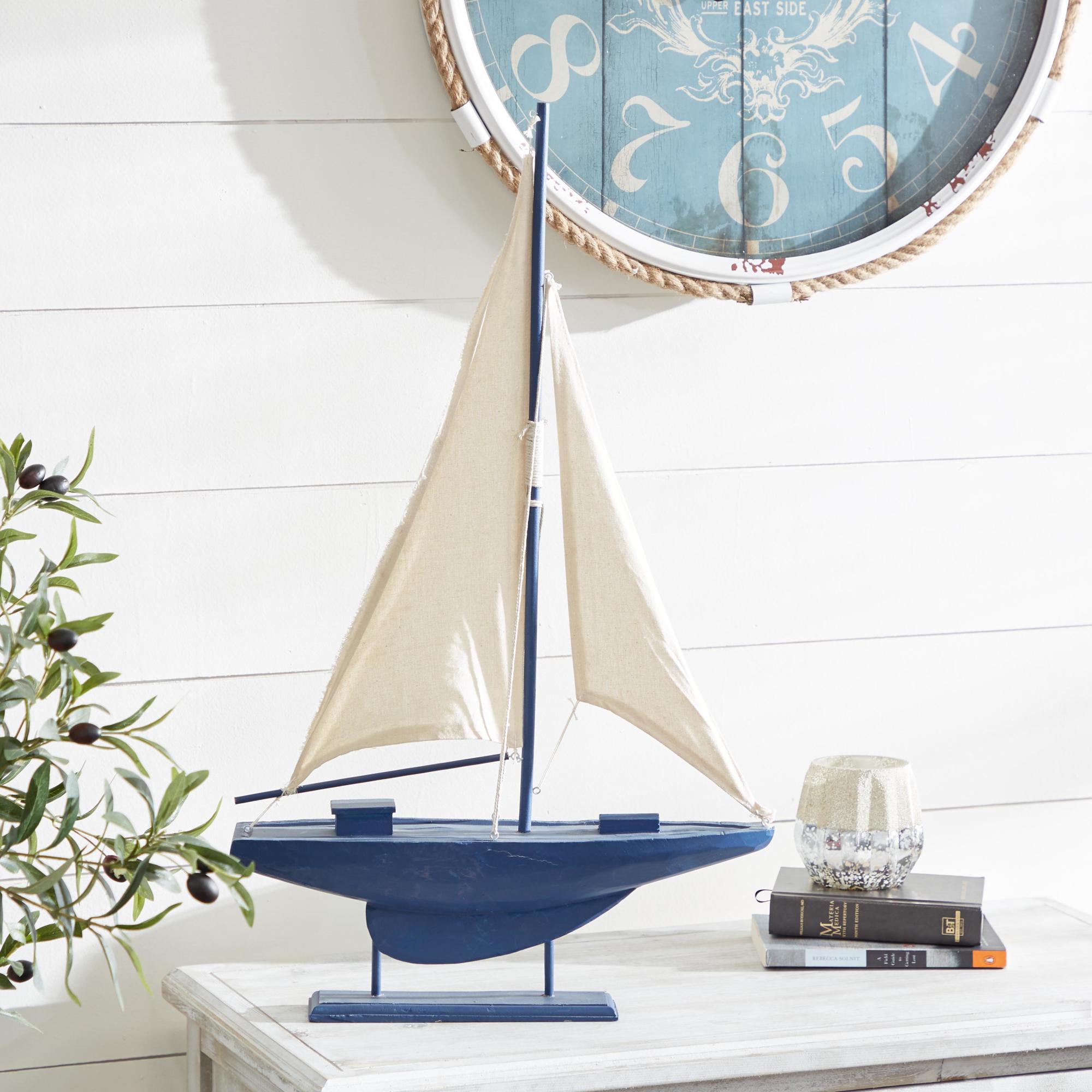 Sail Boat Dark Blue Wood Decorative Sculpture with Lifelike Rigging