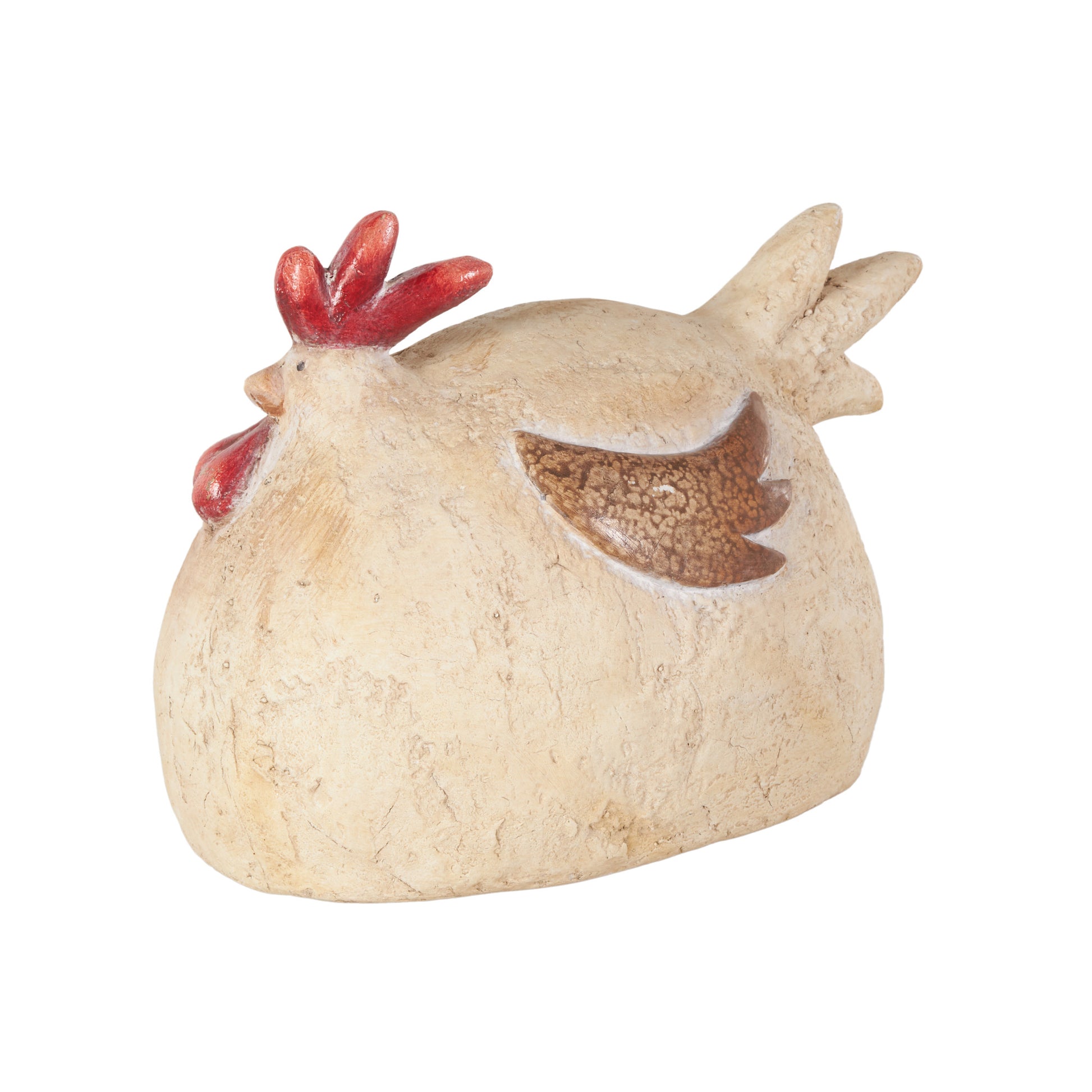 Rooster Cream Magnesium Oxide Sitting Decorative Garden Sculpture with Brown and Red Accents