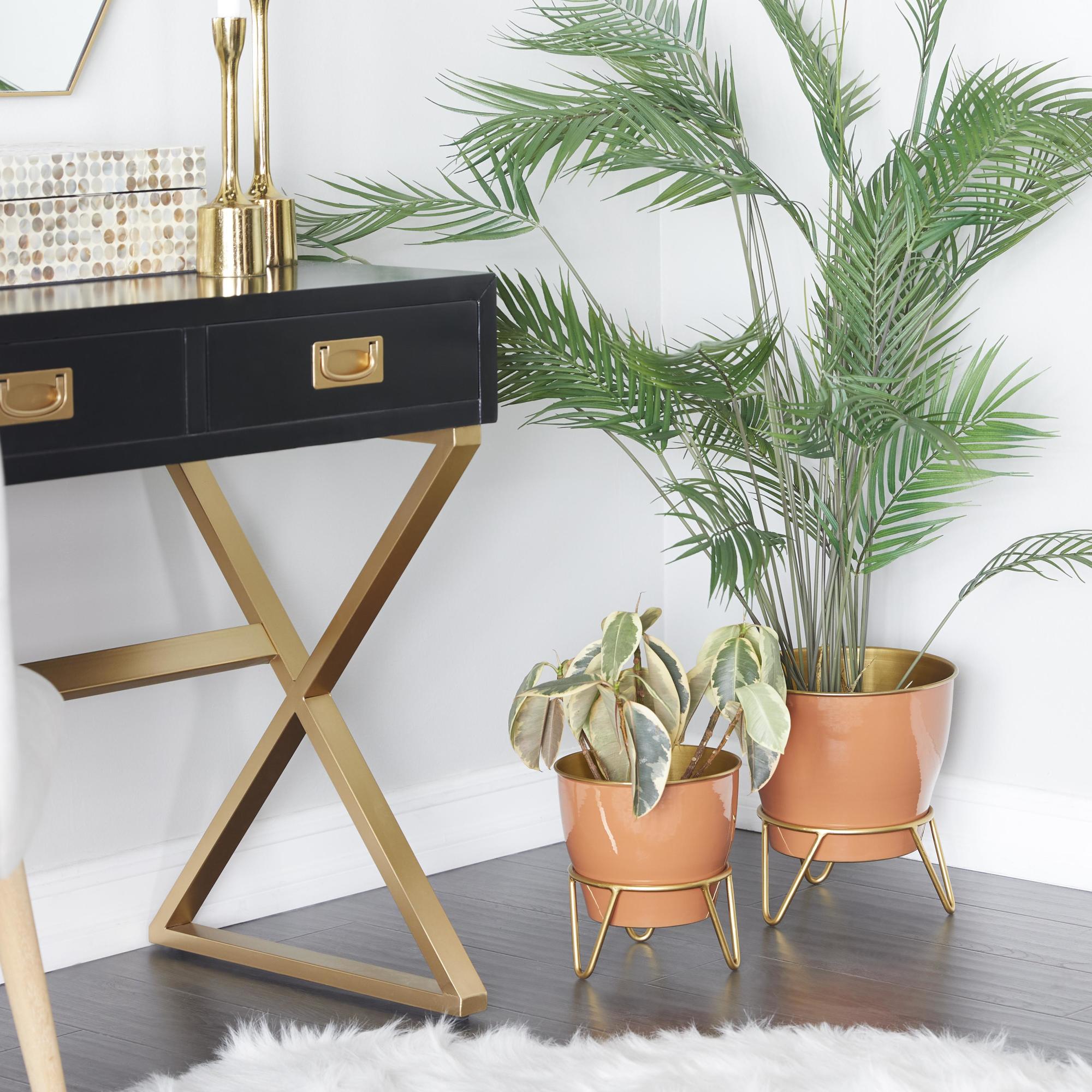 Set of 2 Metal Indoor Outdoor Planter with Removable Stand
