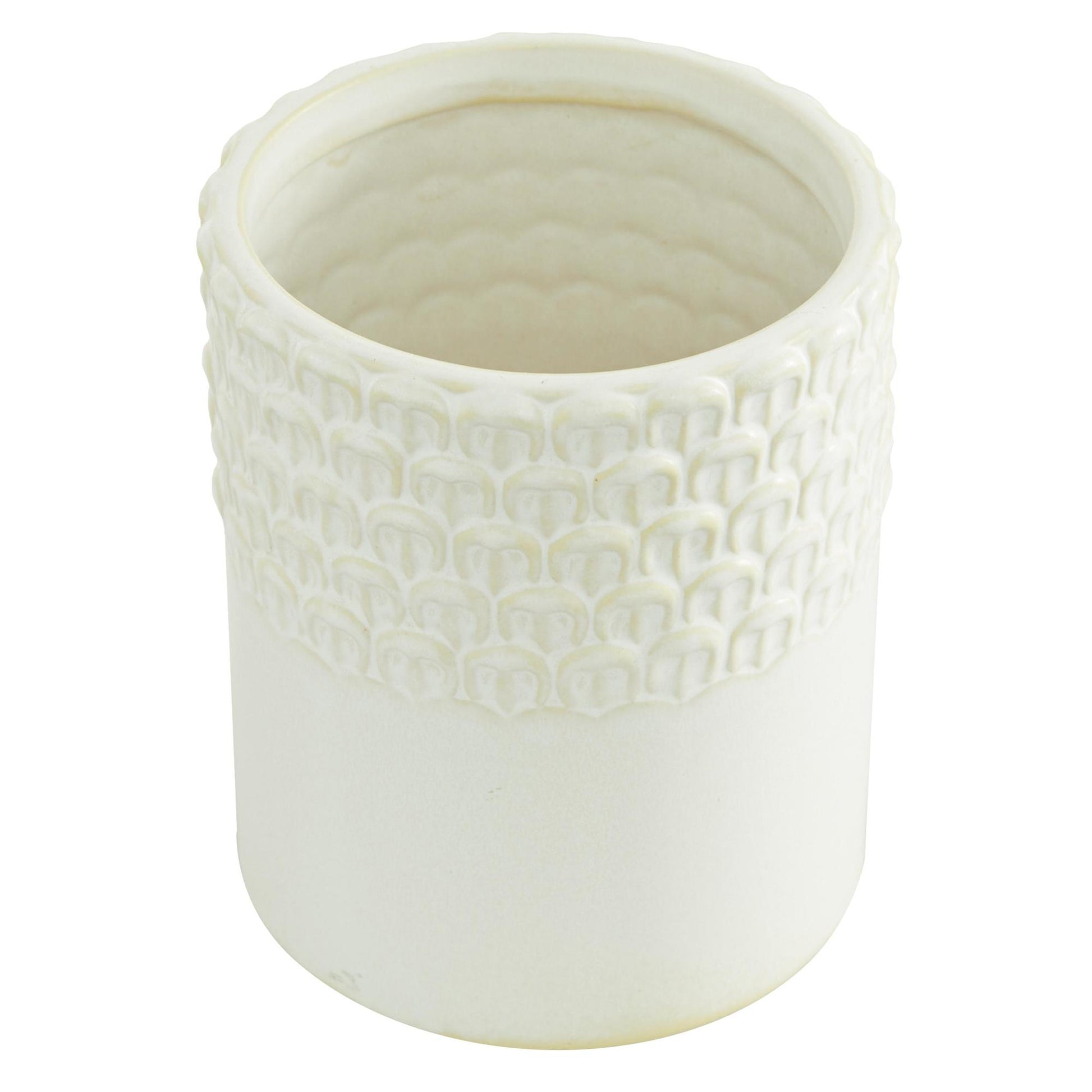 Set of 3 White Ceramic Textured Living Room Decorative Jars with Wood Lids and Black Beaded Accents