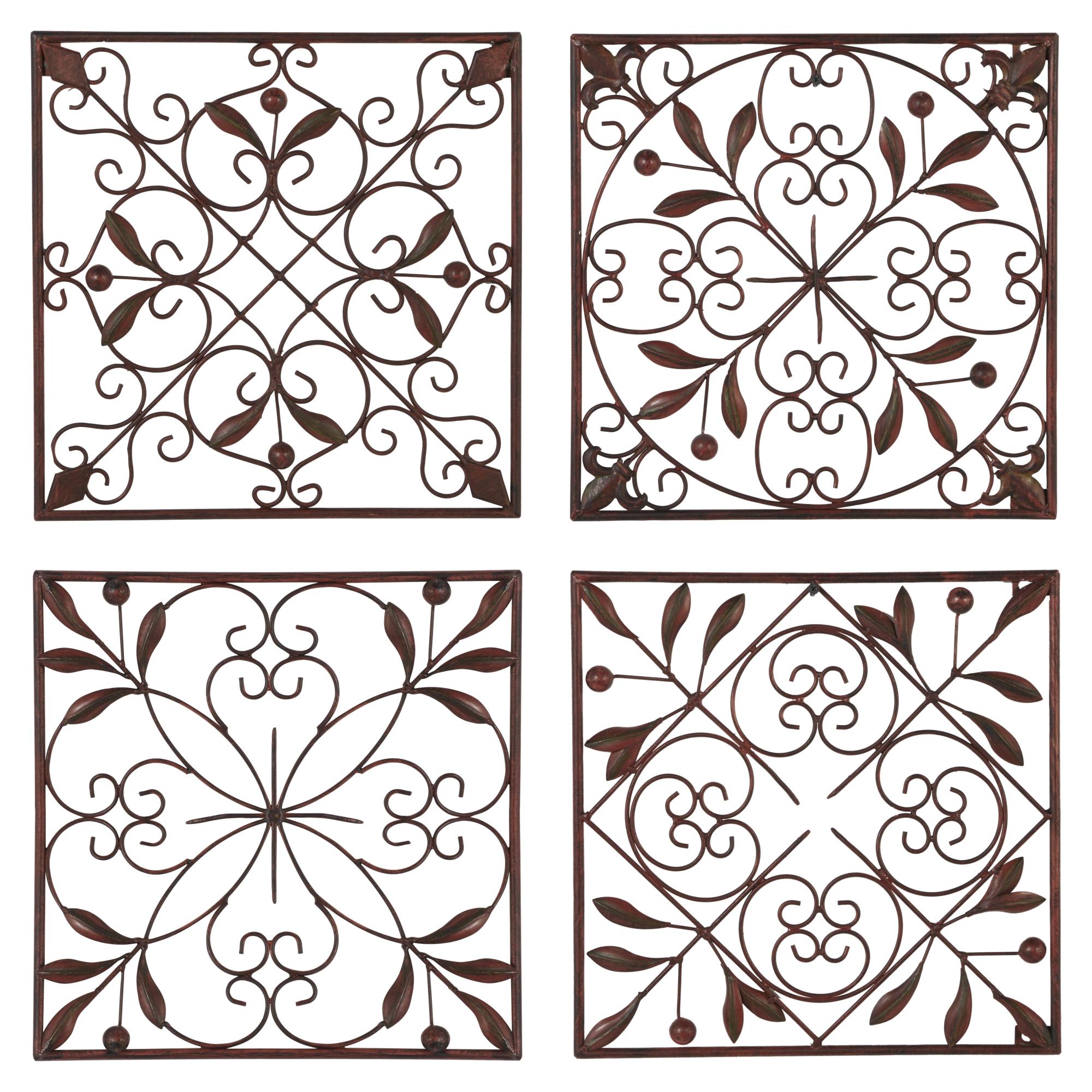 Set of 4 Scroll Dark Brown Metal Home Wall Decor