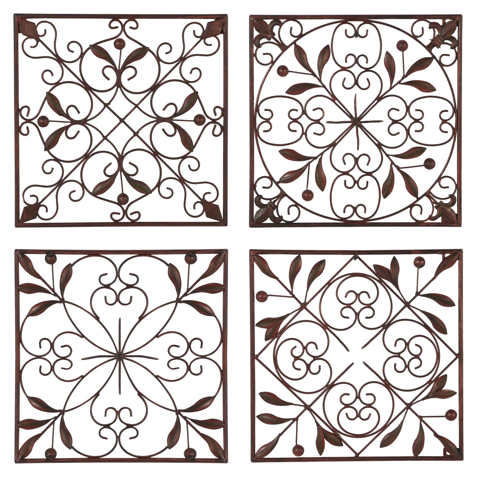 Set of 4 Scroll Dark Brown Metal Home Wall Decor