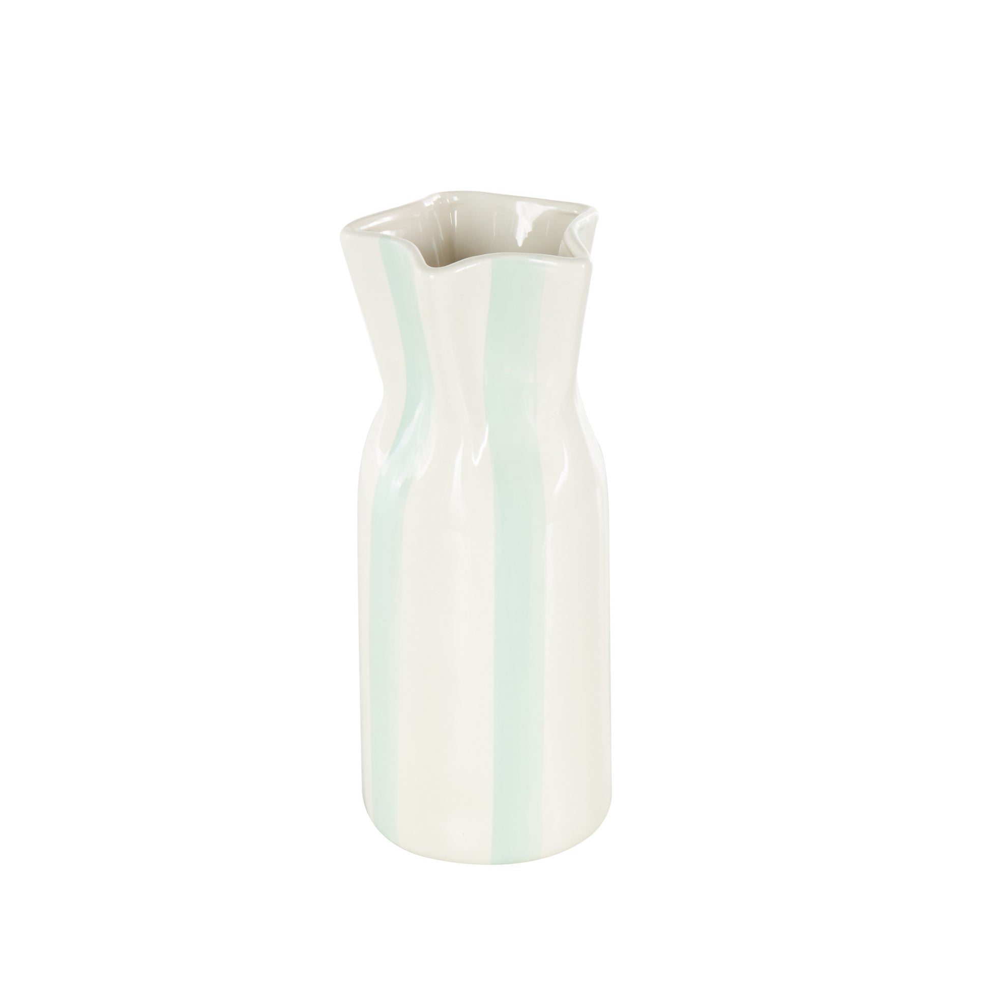 Ceramic Round Decorative Vase with Red Vertical Stripes 5" x 5" x 12"