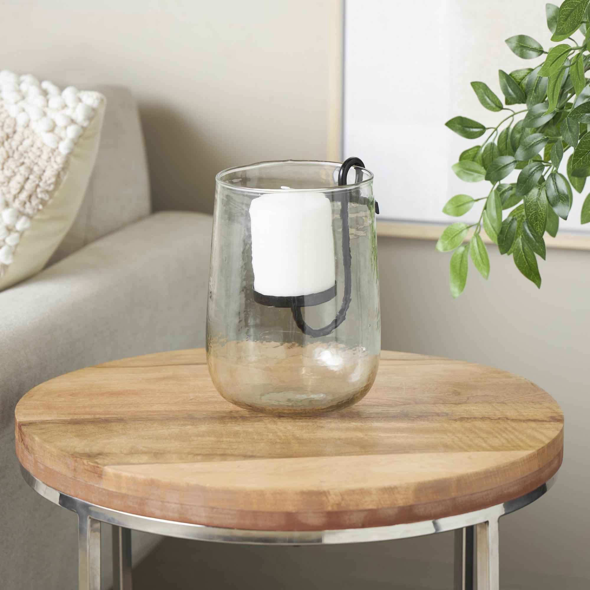 Clear Glass Decorative Candle Holder with Black Metal Accents