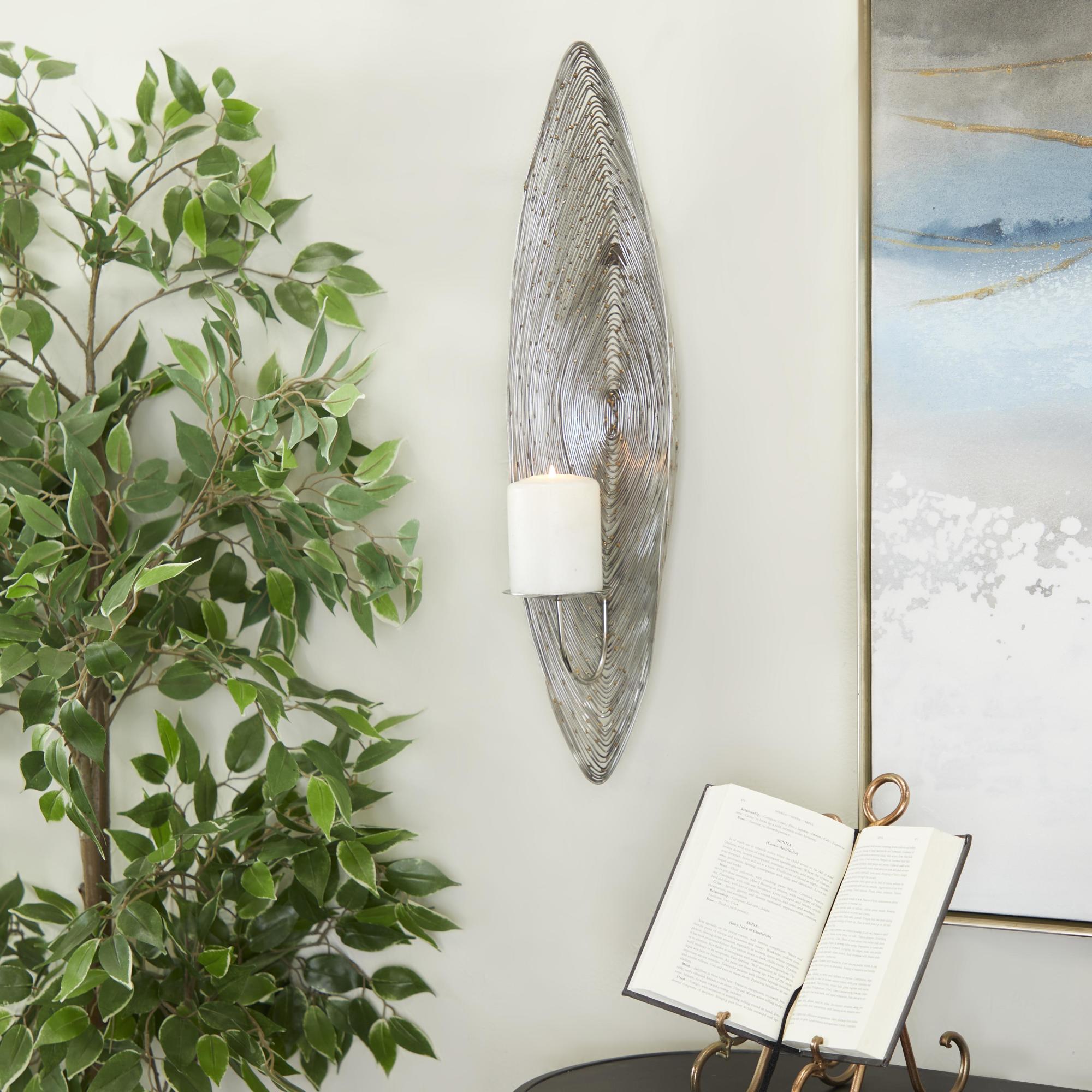 CosmoLiving by Cosmopolitan Leaf Stainless Steel Metal Single Candle Indoor Outdoor Wall Sconce