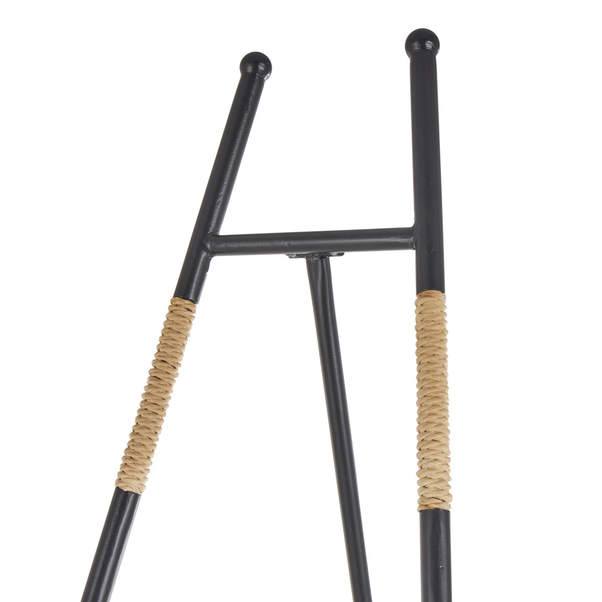 Black Metal Slim Foldable Floor 2 Tier Display Easel with Wrapped Rattan Accents