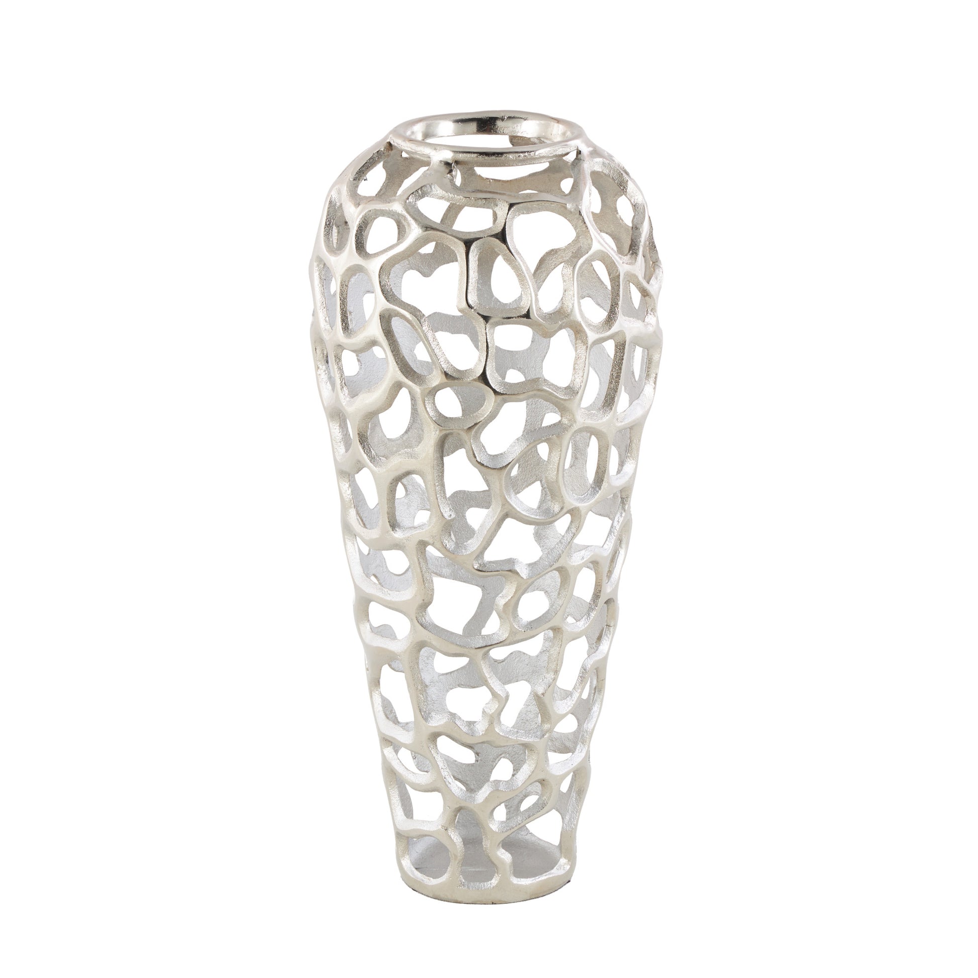 Coral Silver Aluminum Metal Cutout Decorative Vase