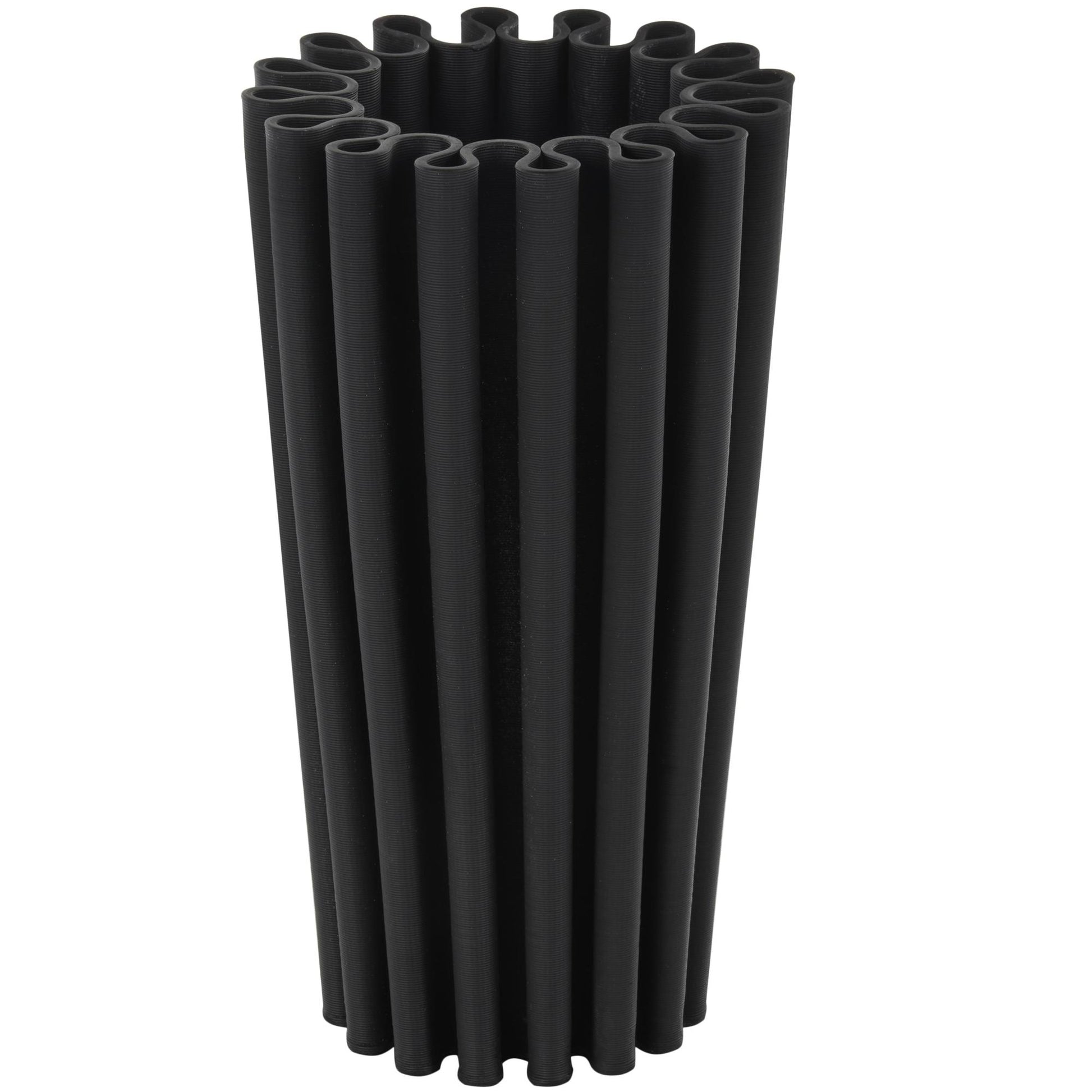 Abstract Black Ceramic Dimensional Ribbed Decorative Vase with Cylindrical Ridges