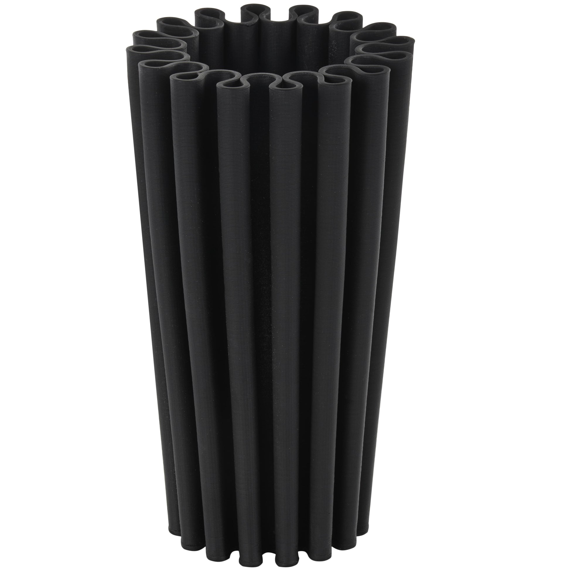 Abstract Black Ceramic Dimensional Ribbed Decorative Vase with Cylindrical Ridges