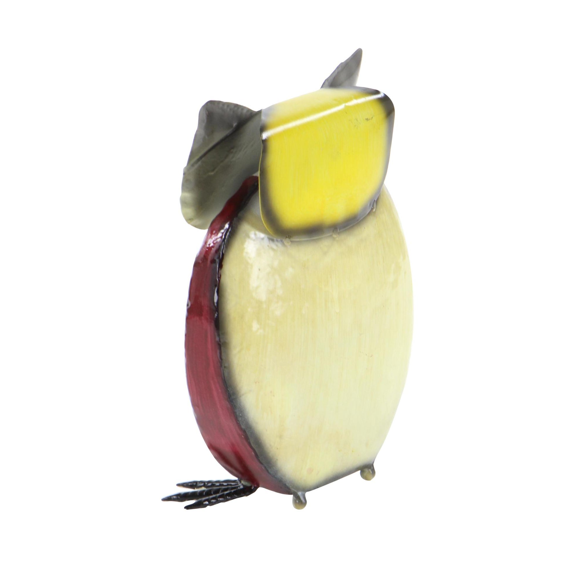 Owl Yellow Metal Indoor Outdoor Decorative Garden Sculpture with Floral Pattern