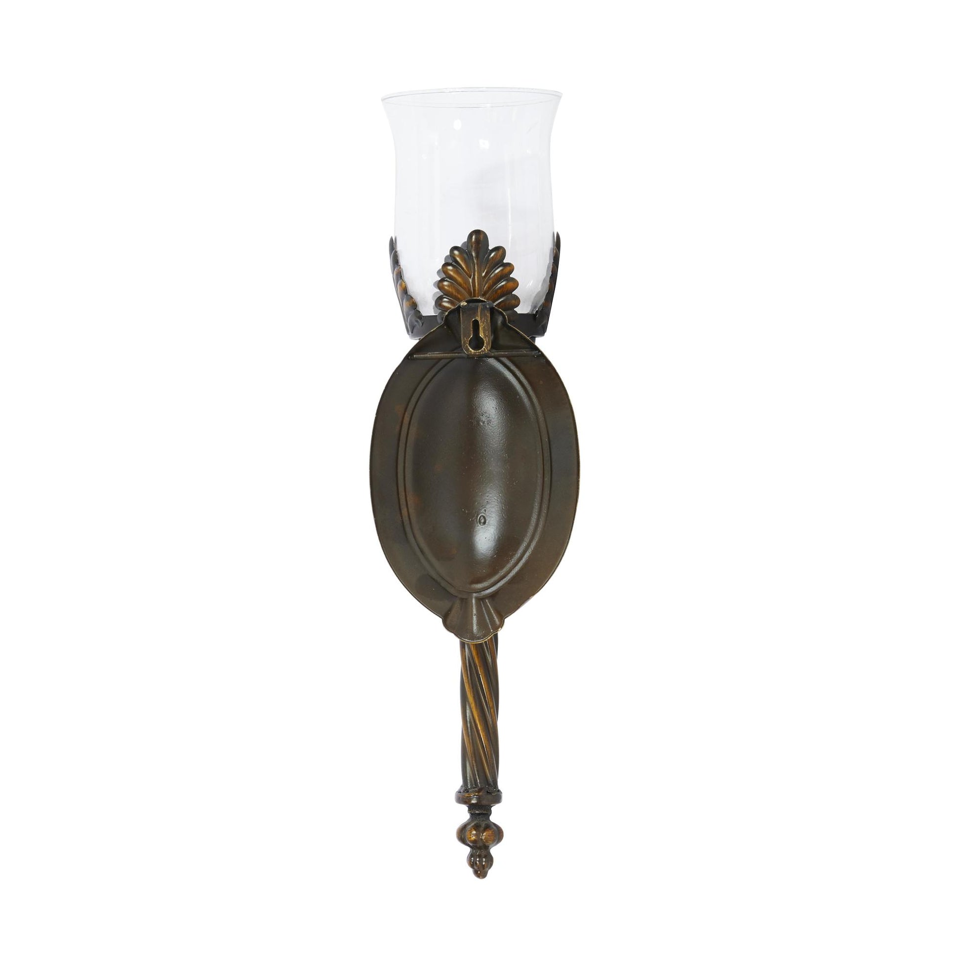 Leaf Brown Metal Candle Indoor Outdoor Wall Sconce with Twisted Base