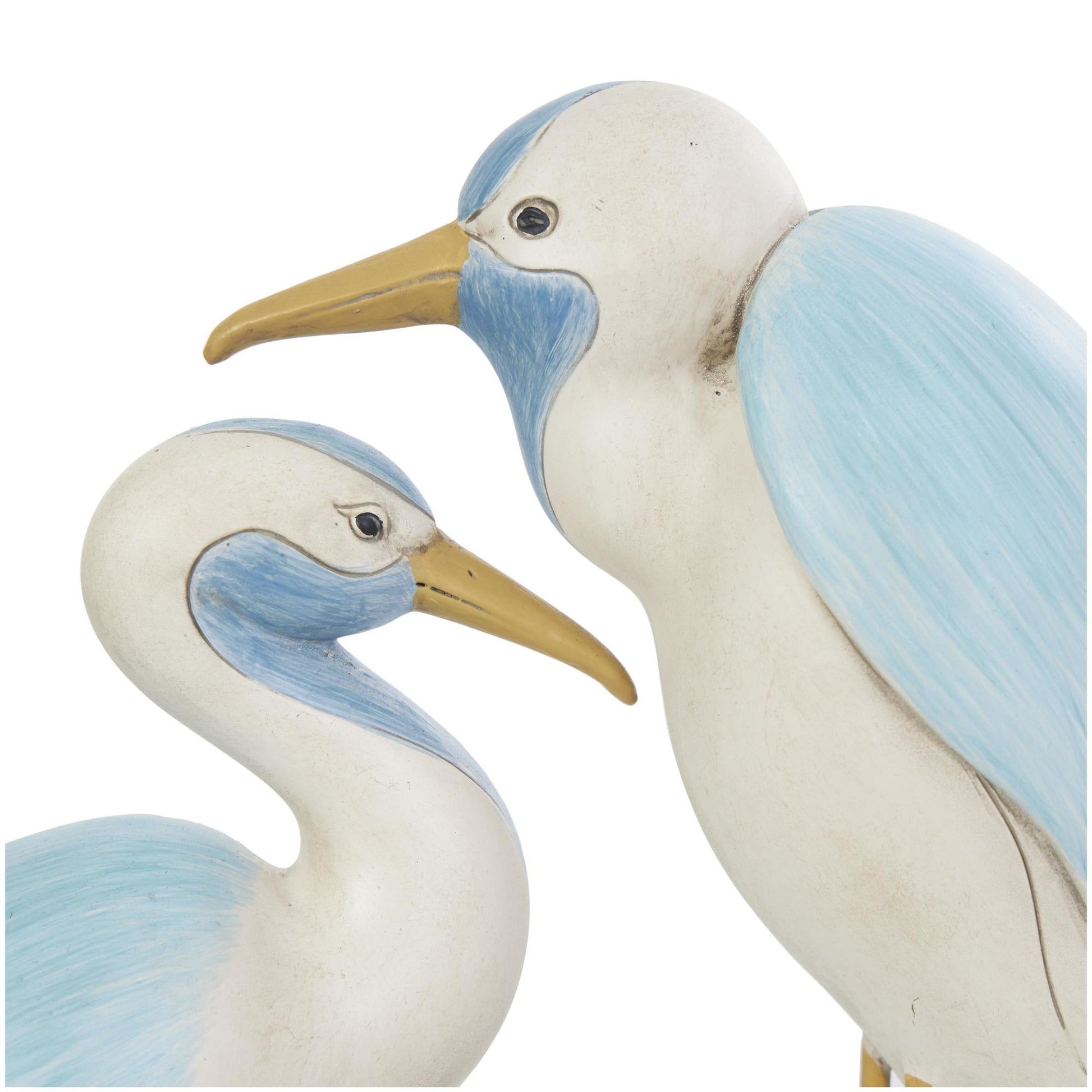 Bird Light Blue Polyresin Family Decorative Sculpture with Yellow Accents