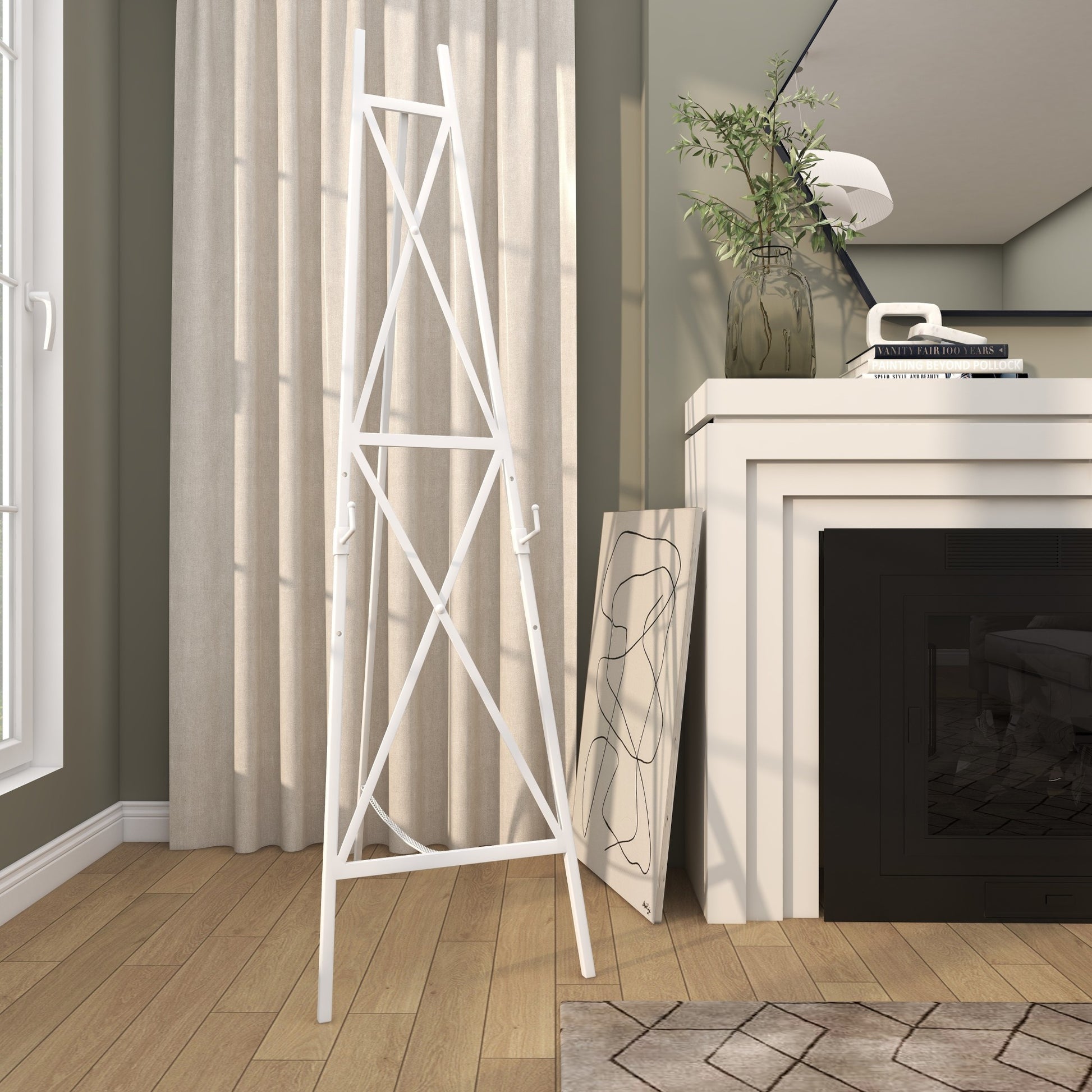 White Metal Tall Adjustable Display Easel with Chain Support