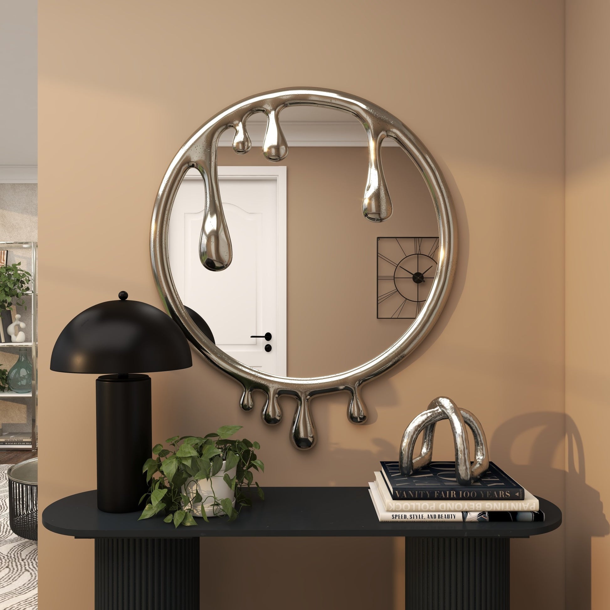 Abstract Aluminum Metal Drip Room Wall Mirror with Melting Designed Frame