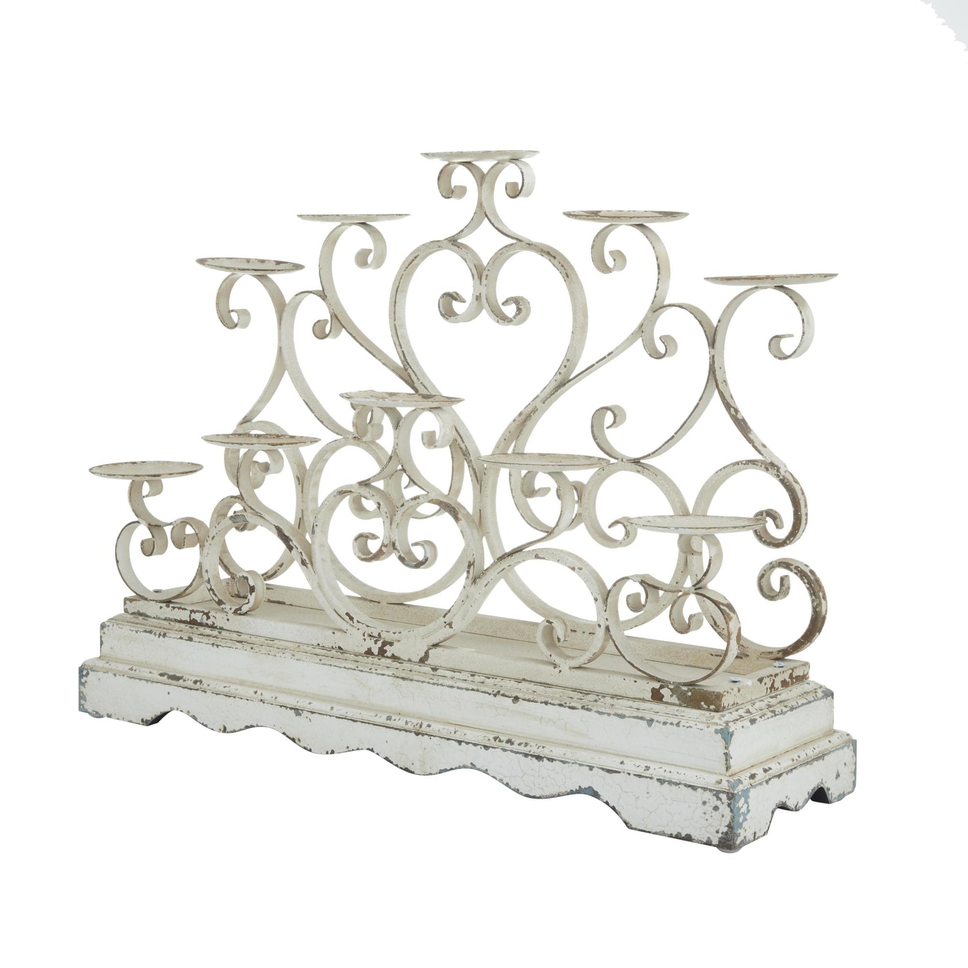 Scroll White Metal Pillar 10 Plate Decorative Candelabra