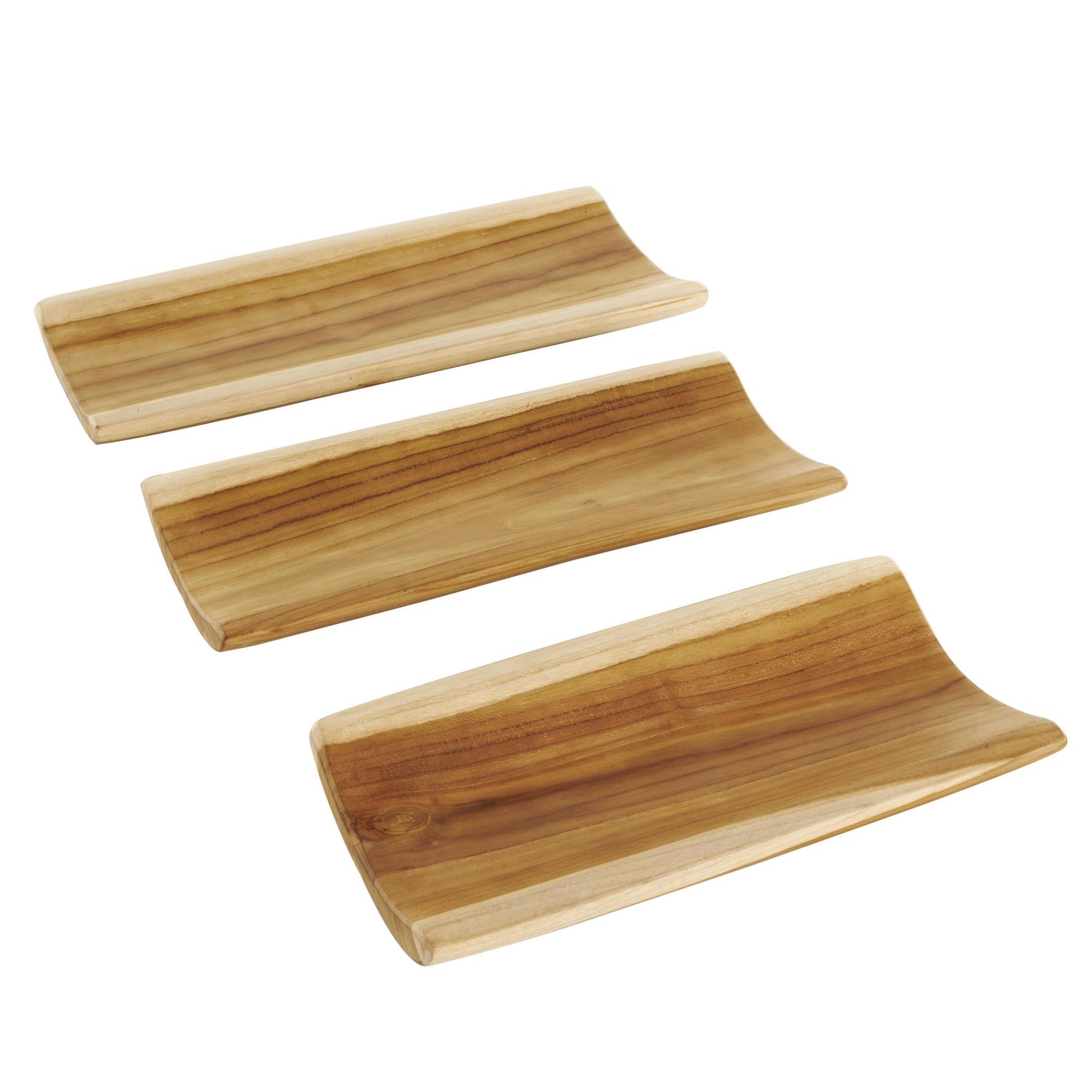 Set of 3 Brown Teak Wood Handmade Curved Living Room Decor Tray
